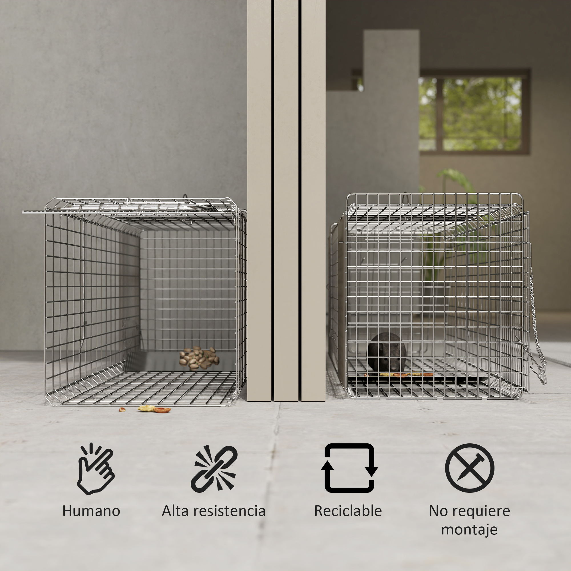 Trampa Para Animales Vivos Plegable 93x31x34,5 Cm Jaula De Captura De Alambre Con Puerta Y Asa Para Conejos Plata_ecoleips.com