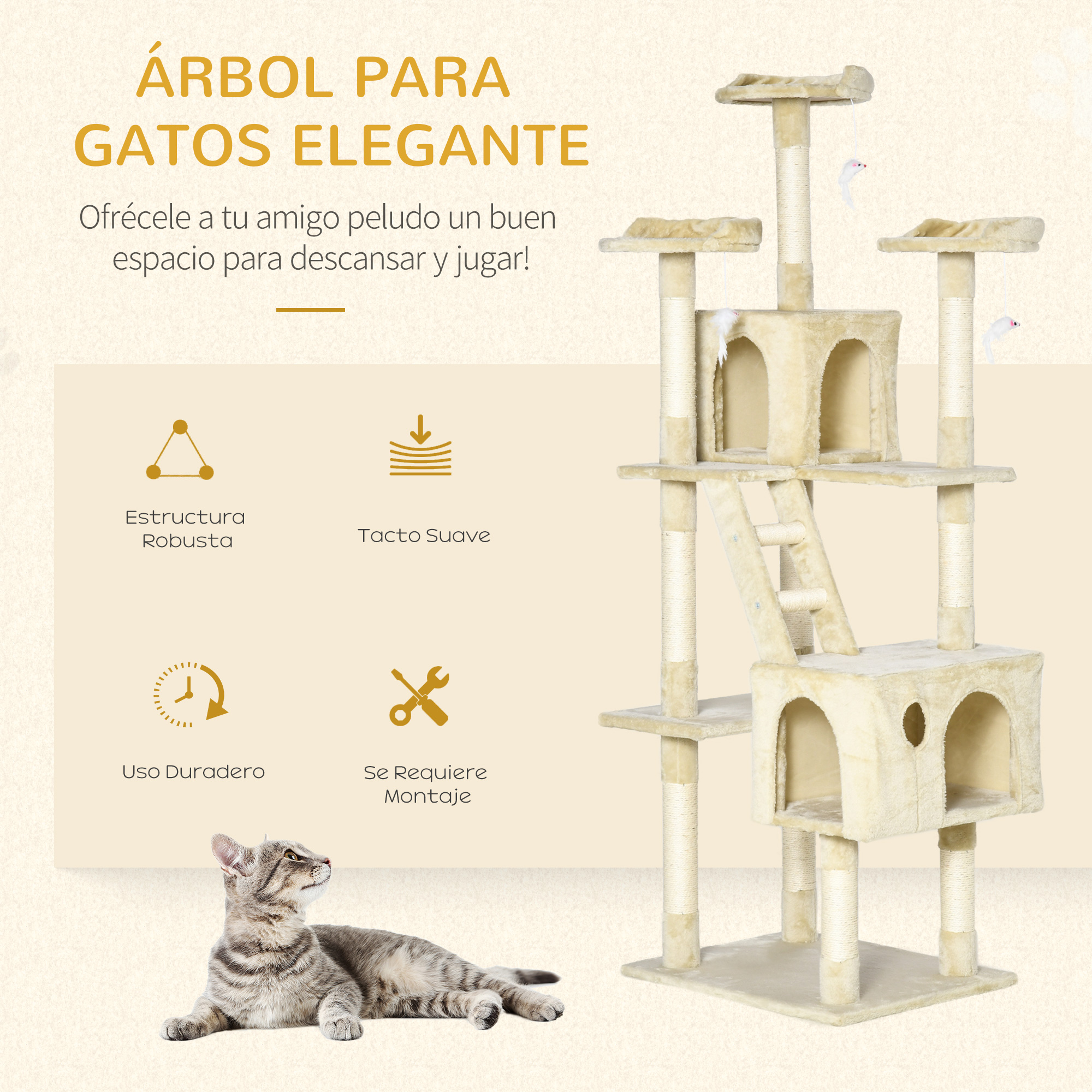 Large Cat Tree Scratcher With Platforms Caves And Toys Beige_voghion.com