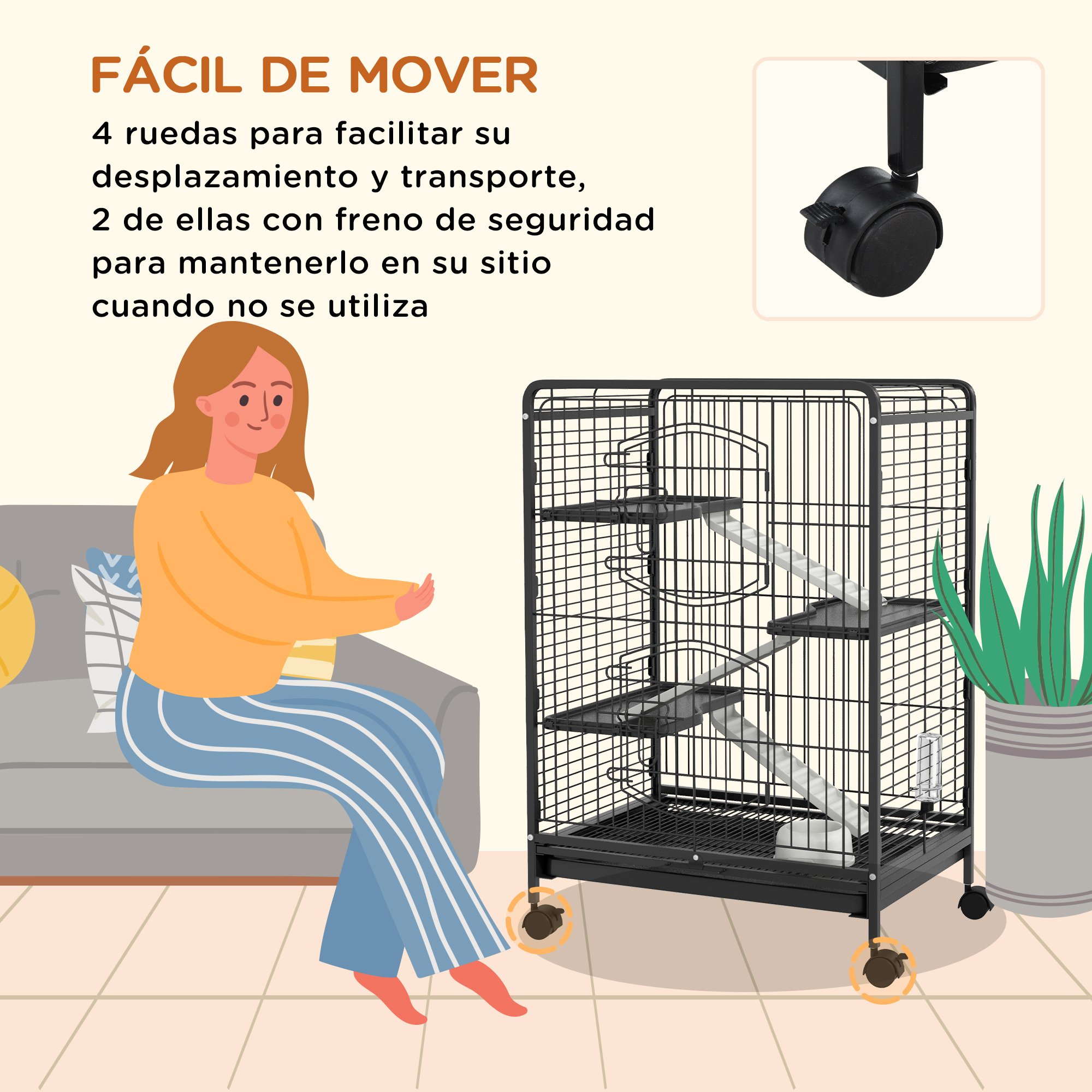 Rodent Cage With Wheels 3 Platforms Tray Feeder And Water Bottle_voghion.com