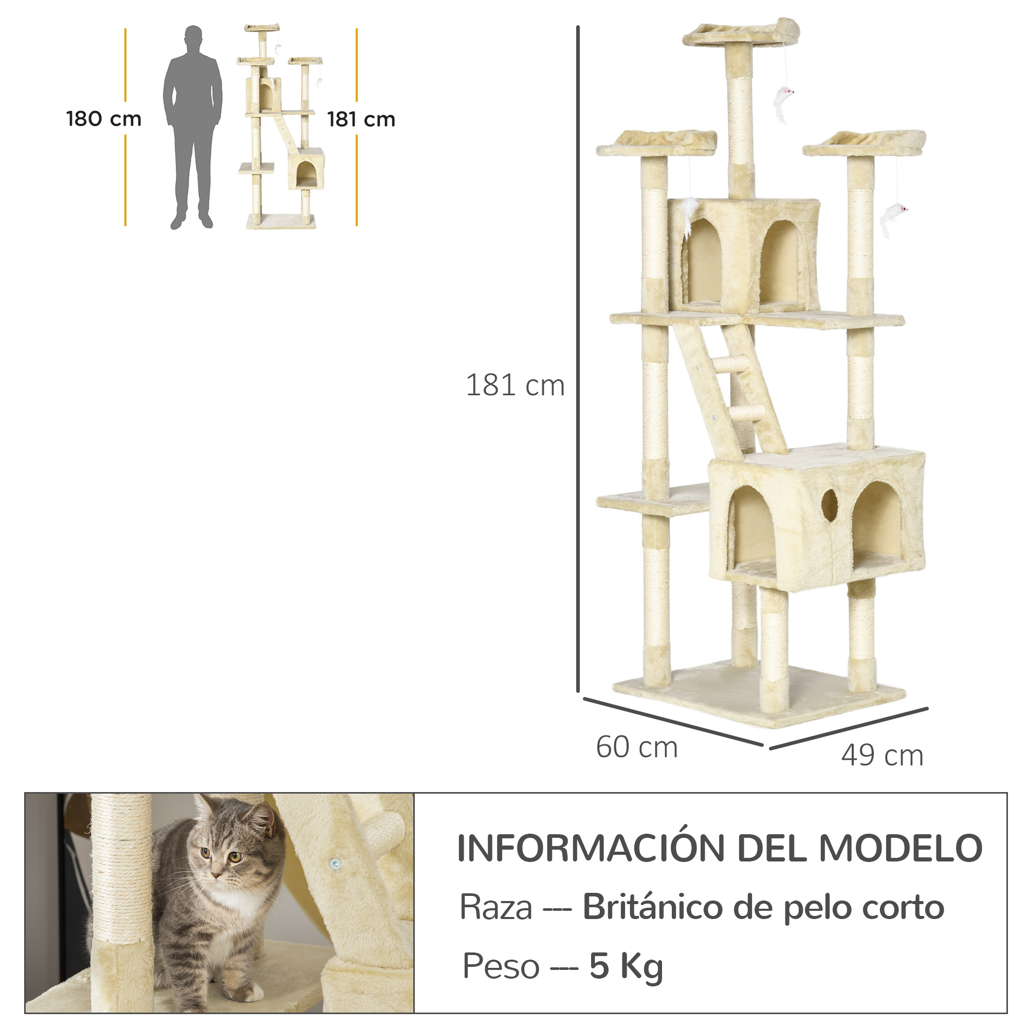 Large Cat Tree Scratcher With Platforms Caves And Toys Beige_voghion.com