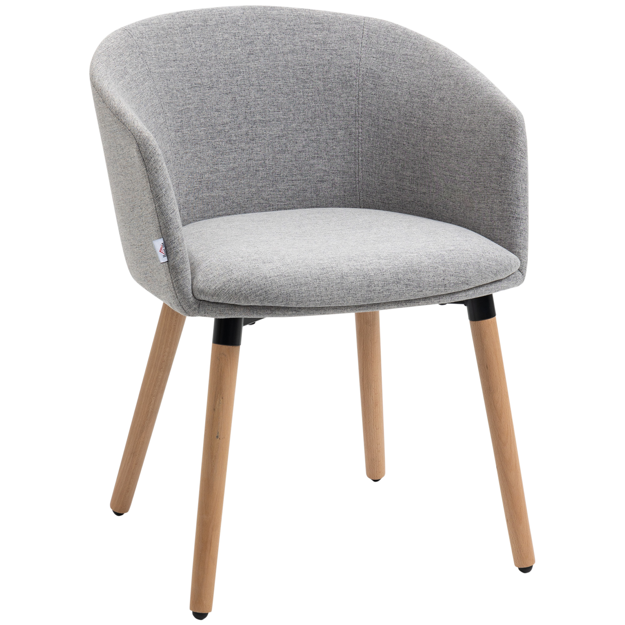 Silla De Comedor Tapizada En Lino Sintético Transpirable Con Asiento Acolchado Y Patas De Madera 57x56x72cm Gris_voghion.com