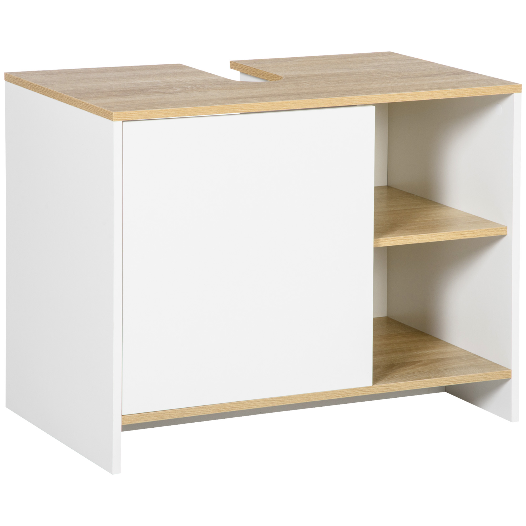 Meuble De Bajo Lavabo Meuble De Lavabo Moderne Meuble De Baño Avec Compartiments Et Porte 77x45x60 Cm Blanco Et Naturel_voghion.com