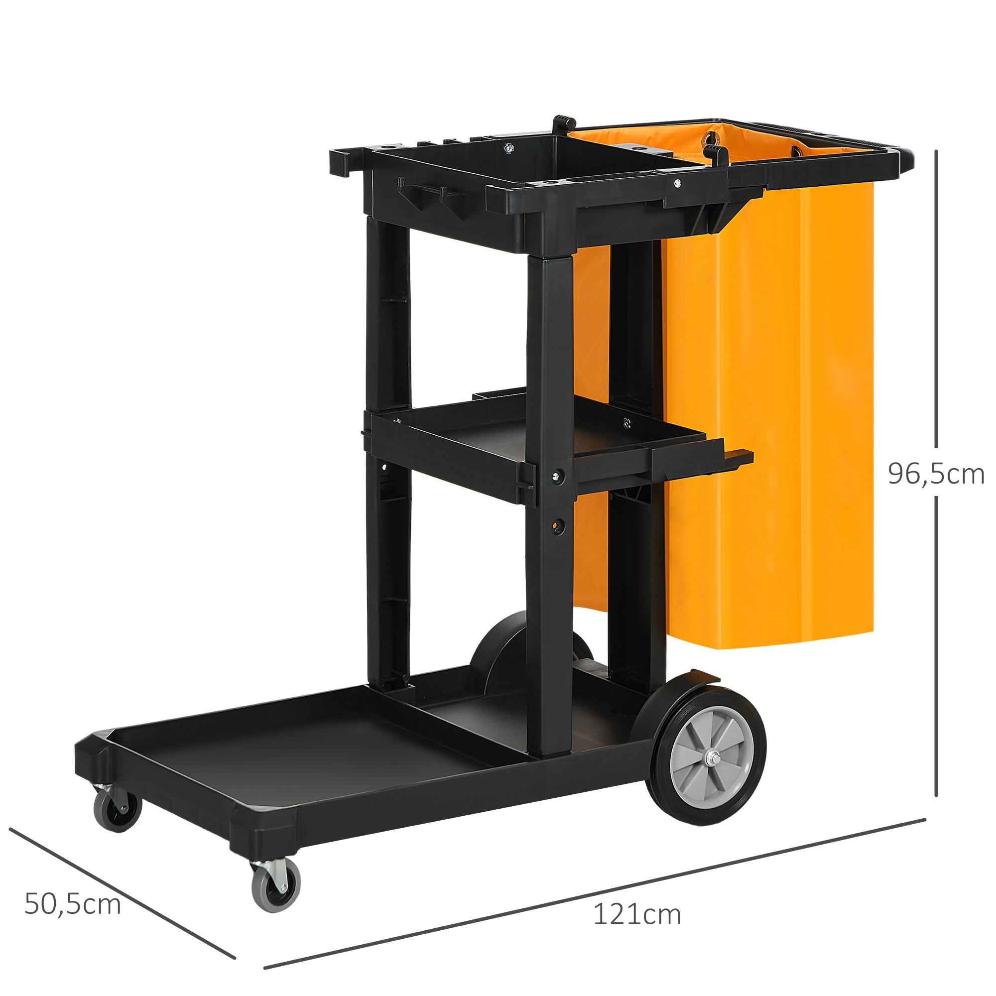 Cleaning Trolley With Bag Wheels And 3 Shelves For Hotels Yellow_voghion.com