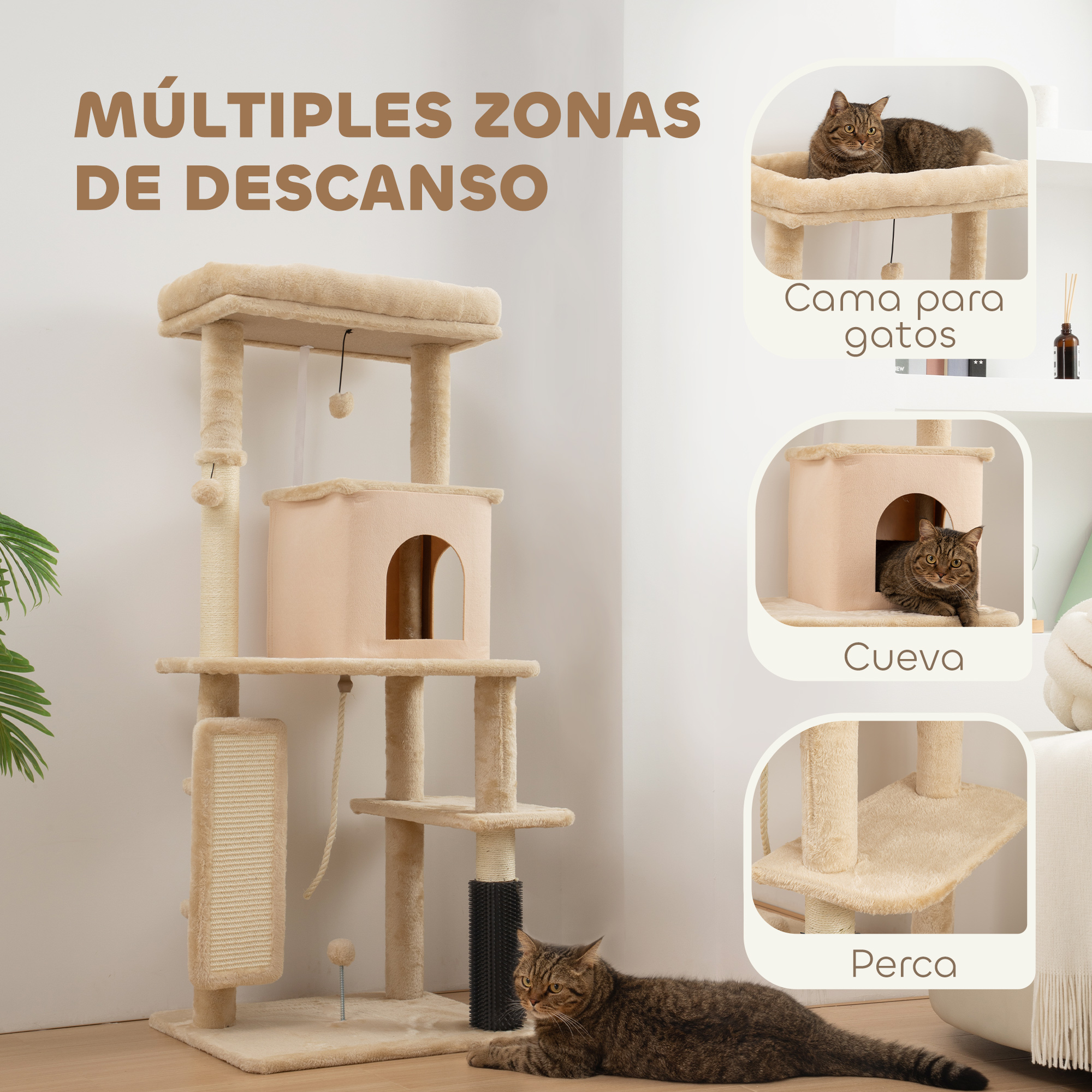 Arbre À Chat Avec Plateformes Et Poteaux À Griffer Beige_voghion.com