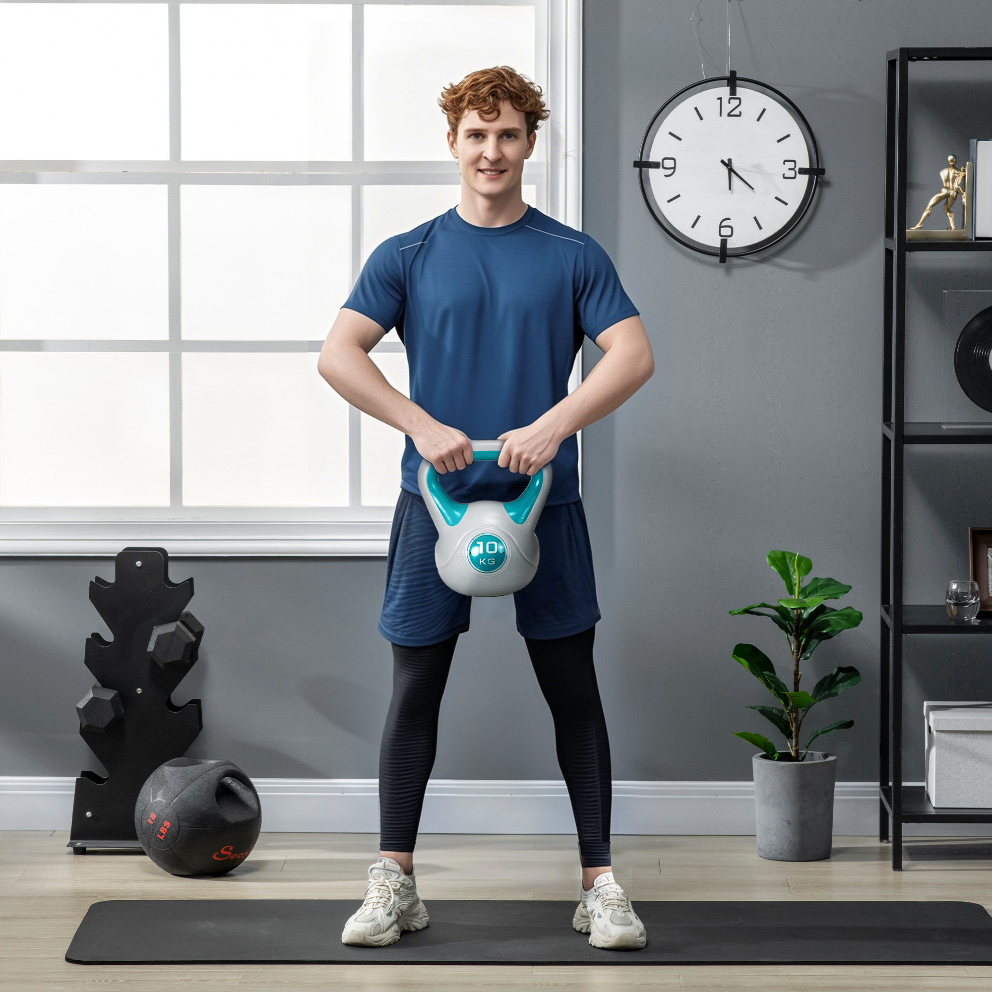 Pesa Rusa 10 Kg Revestimiento De PU Y Relleno De Arena Para Entrenamiento De Fuerza 22x16x26 Cm Azul Y Gris_desvips.com