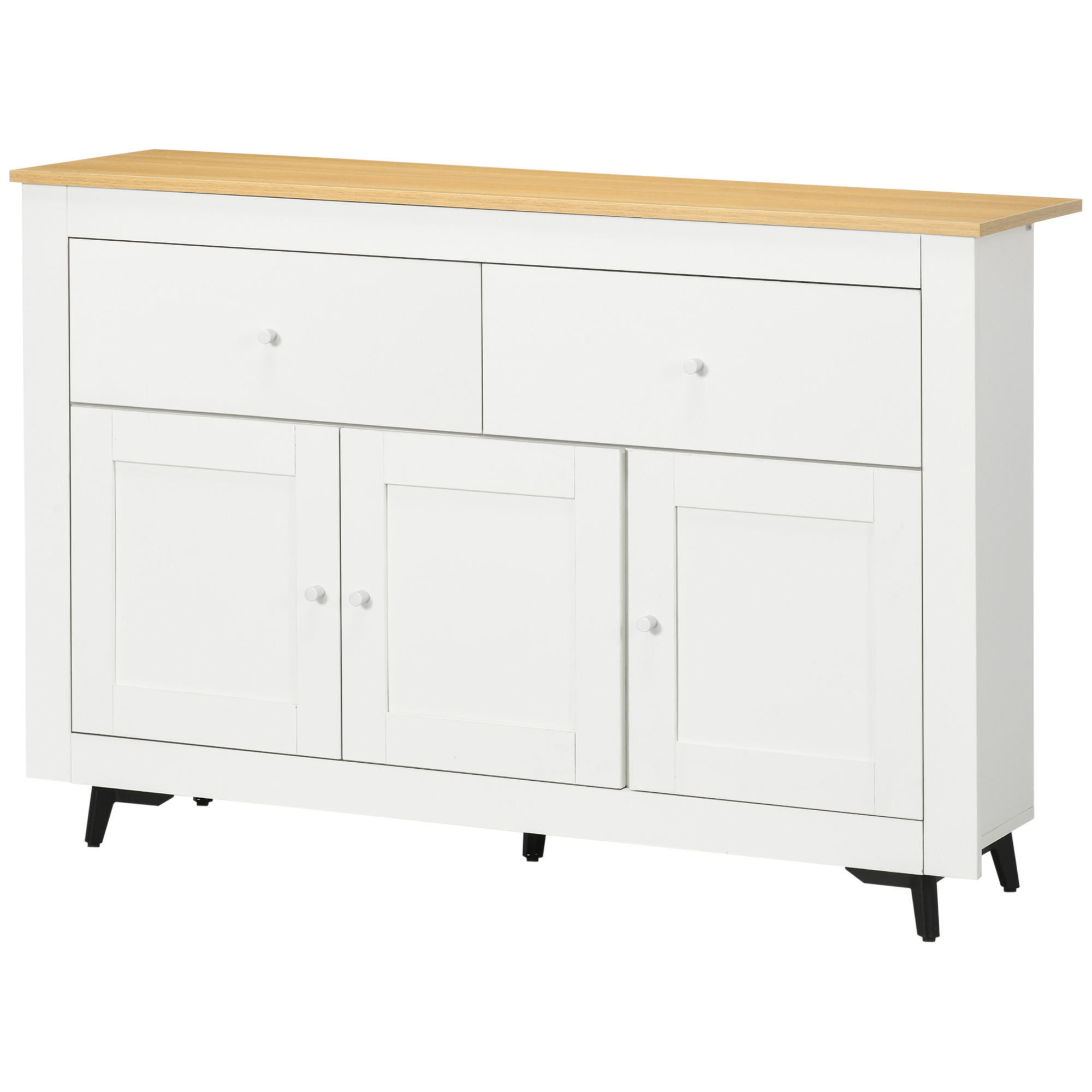 White Kitchen Sideboard With 3 Doors And 2 Drawers Adjustable Shelf_voghion.com