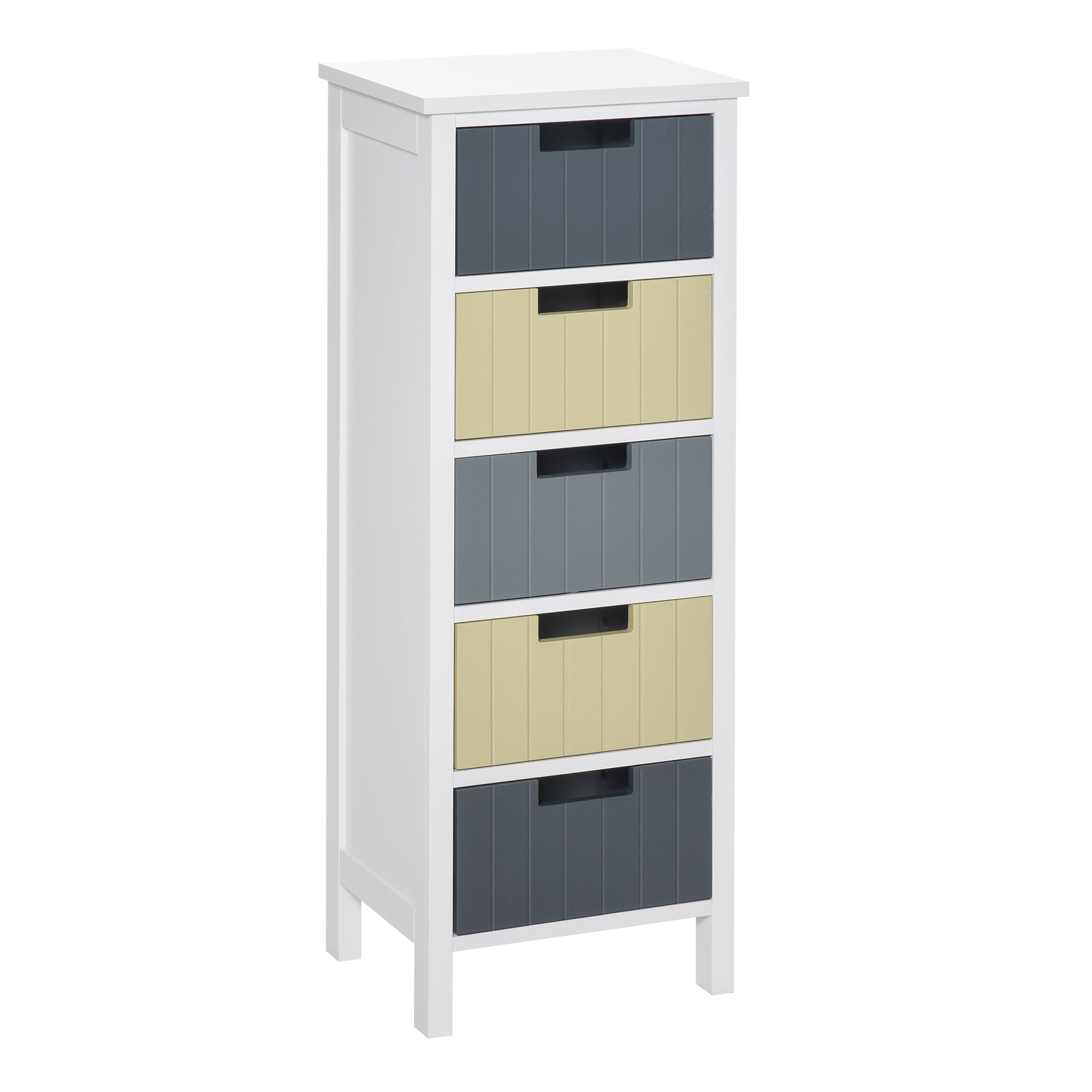 Cómoda De Madera Con 5 Cajones Cajonera Auxiliar De Almacenaje Con Patas Elevadas Style Moderno Para Dormitorio Salon Baño 35x28x90,5 Cm Multicolore_voghion.com