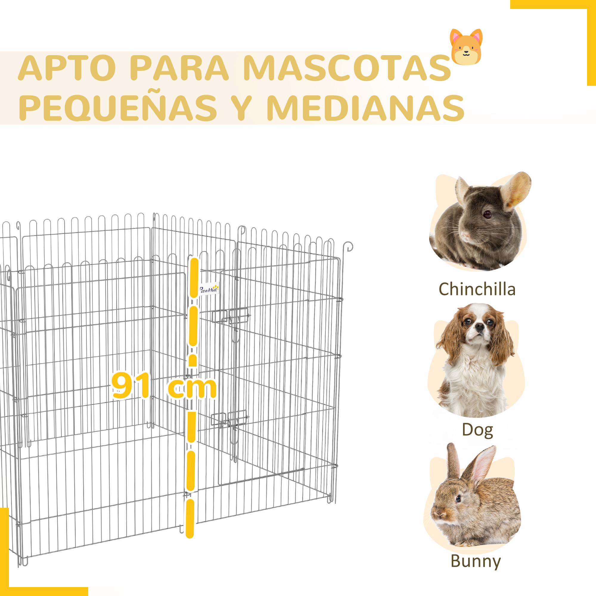 Valla Plegable Para Perros De 8 Piezas Con Puerta De Acero Plata_voghion.com