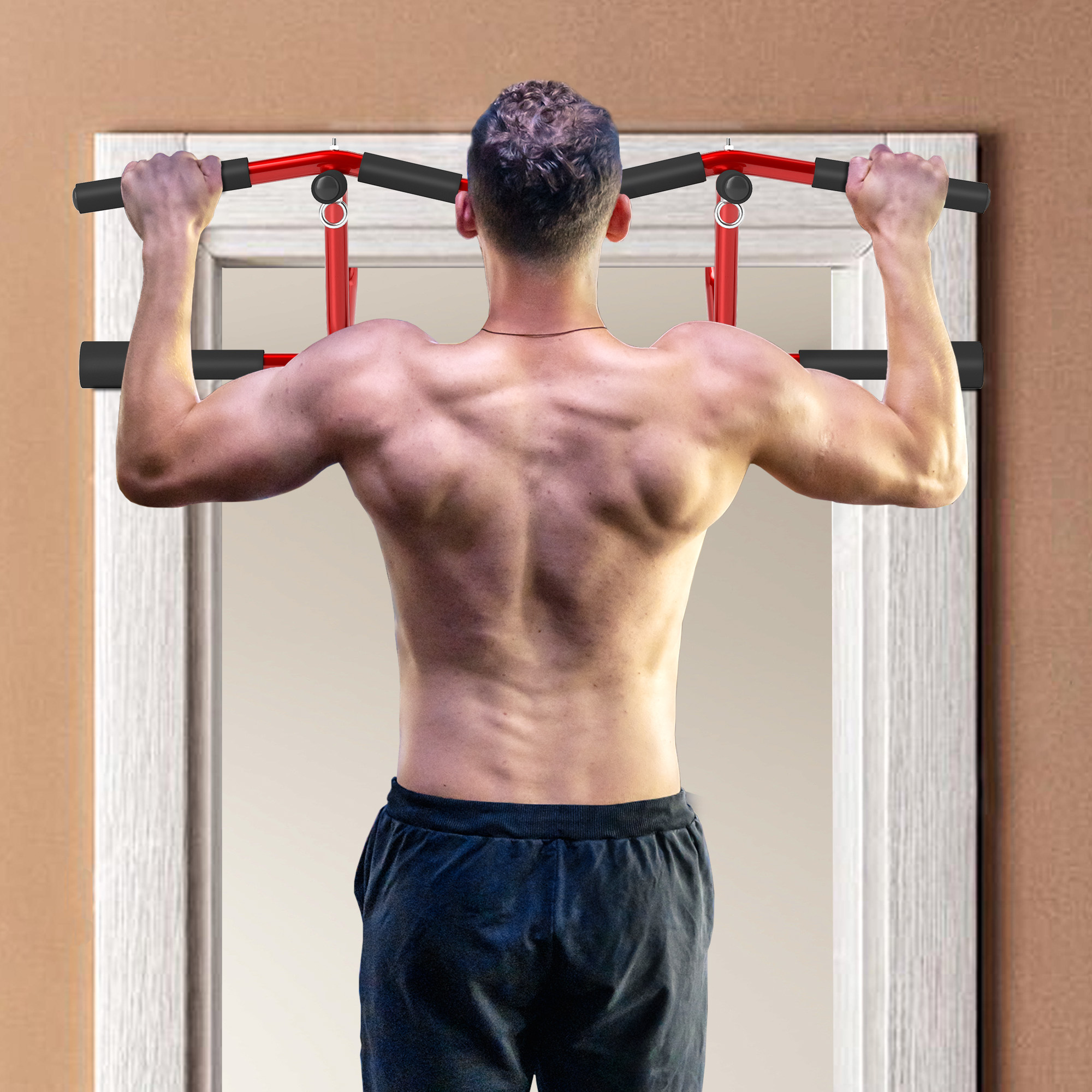 Barra De Dominadas De Pared Carga 150 Kg Para Ejercicio Y Entrenamiento En Gimnasio Rojo Y_desvips.com