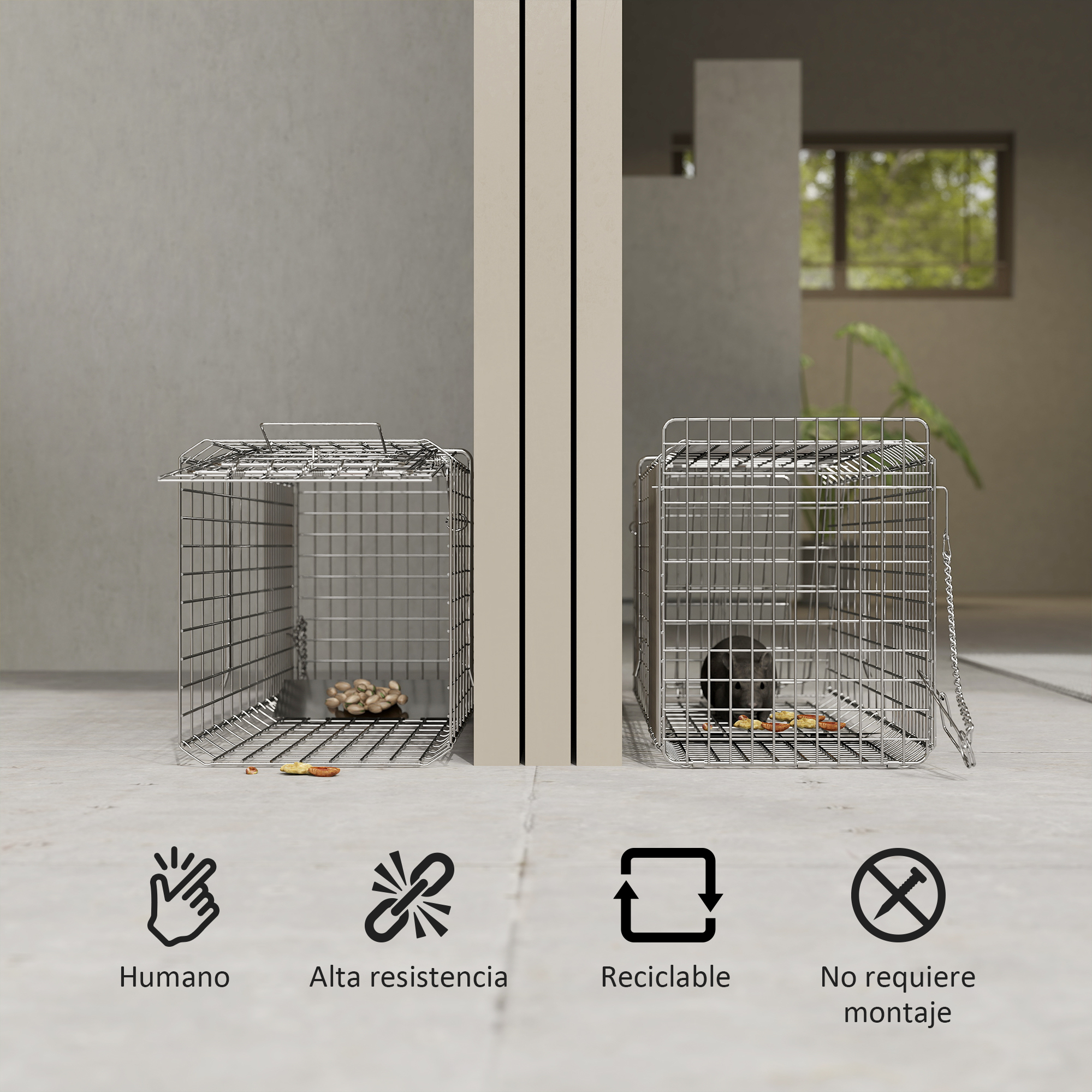 Trampa Para Animales Vivos Plegable 66x24x30,5 Cm Jaula De Captura De Alambre Con Puerta Y Asa Para Conejos Plata_ecoleips.com