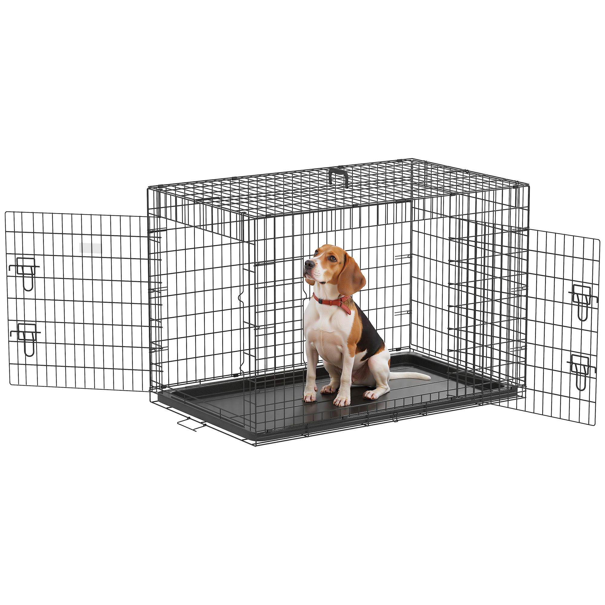 Dog Cage Medium Folding Wire With 2 Doors And Removable Tray_voghion.com