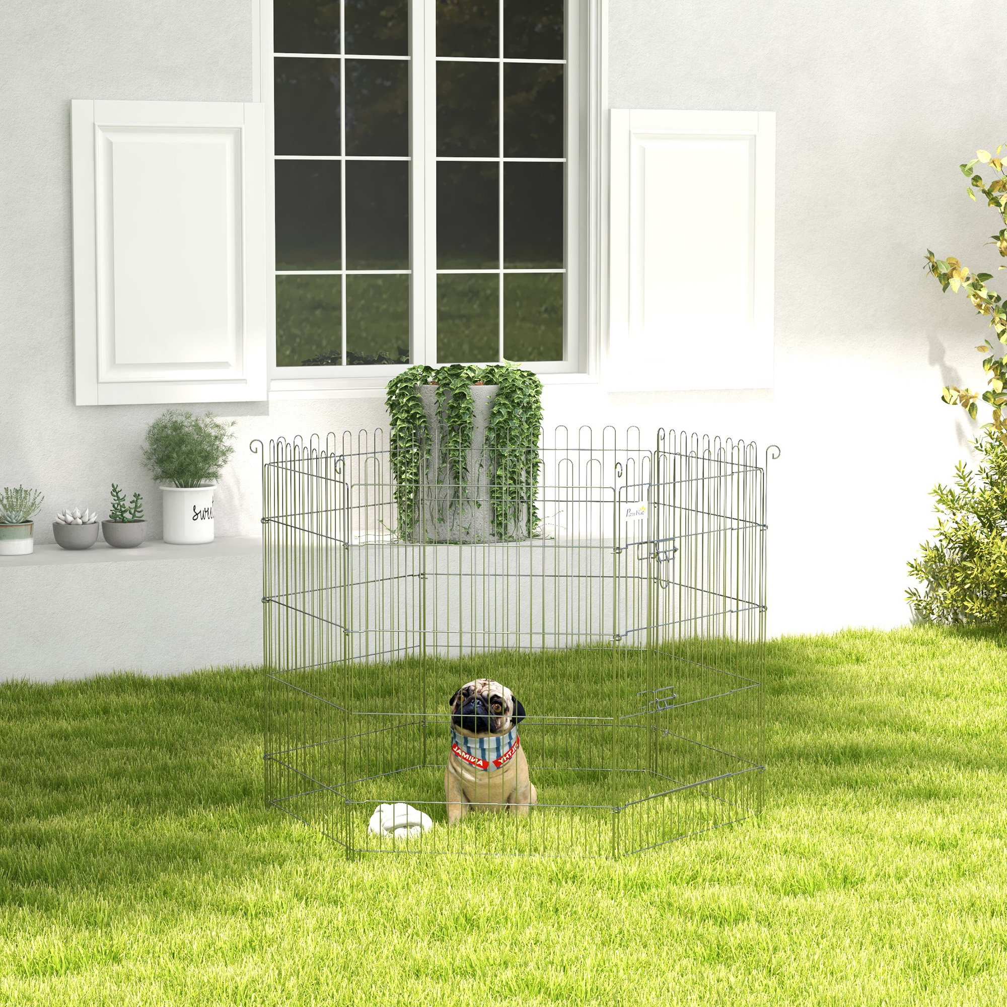 Valla Plegable Para Perros De 8 Piezas Con Puerta De Acero Plata_voghion.com