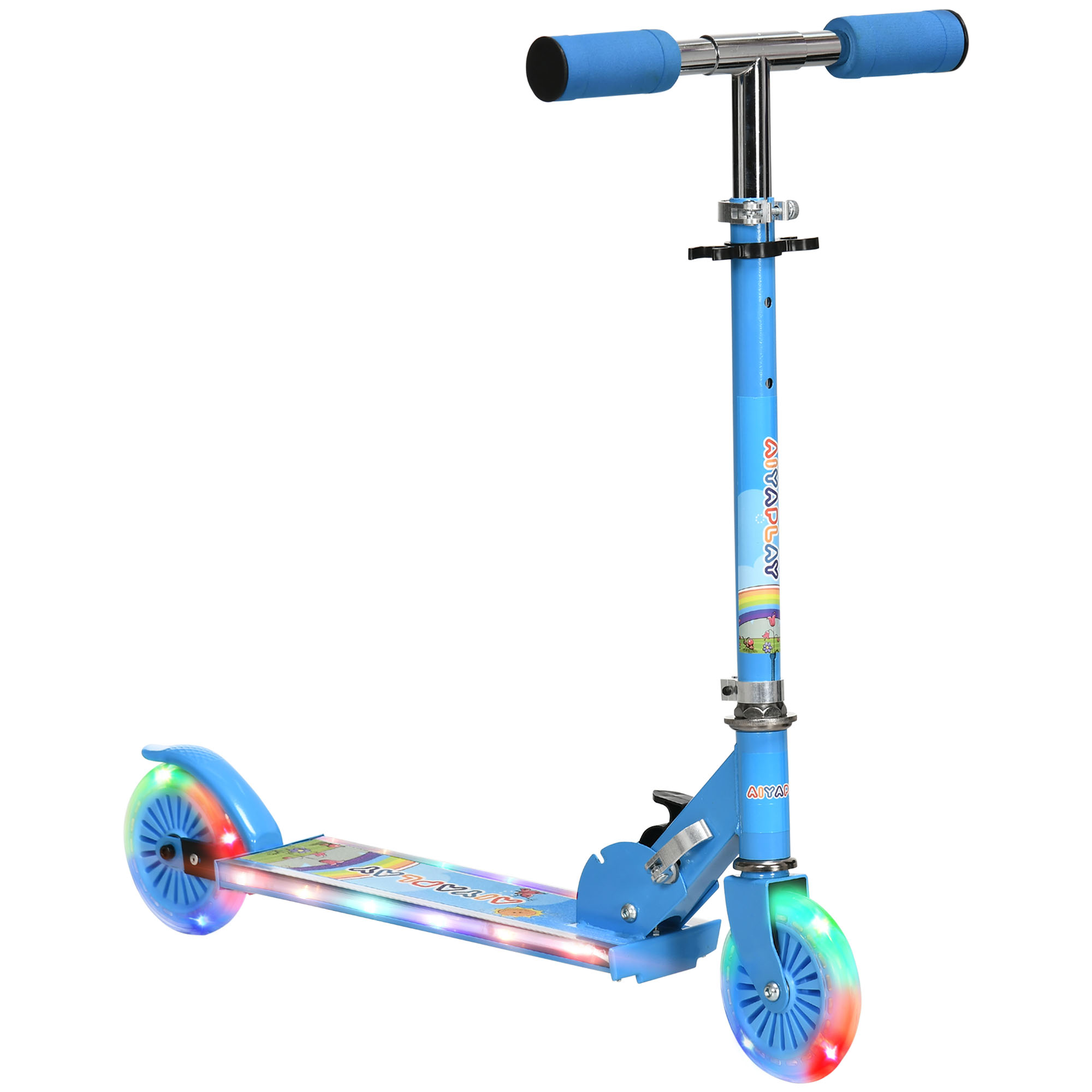 Patinete Infantil Plegable Con Luces Música Altura Ajustable Ruedas Brillantes Pedal LED Carga 50kg 67x32x65-78 Cm Azul_desvips.com