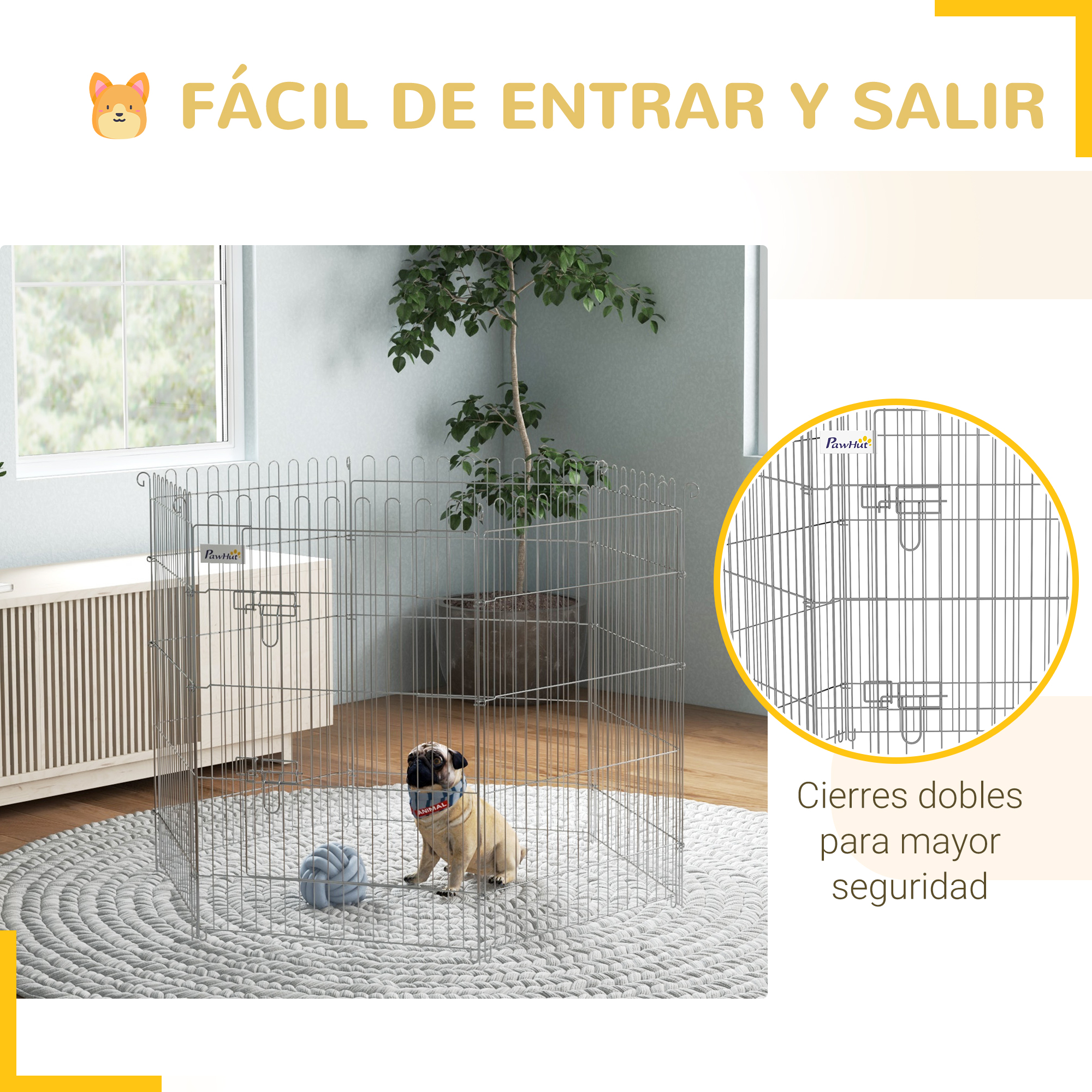 Valla Plegable Para Perros De 8 Piezas Con Puerta De Acero Plata_voghion.com