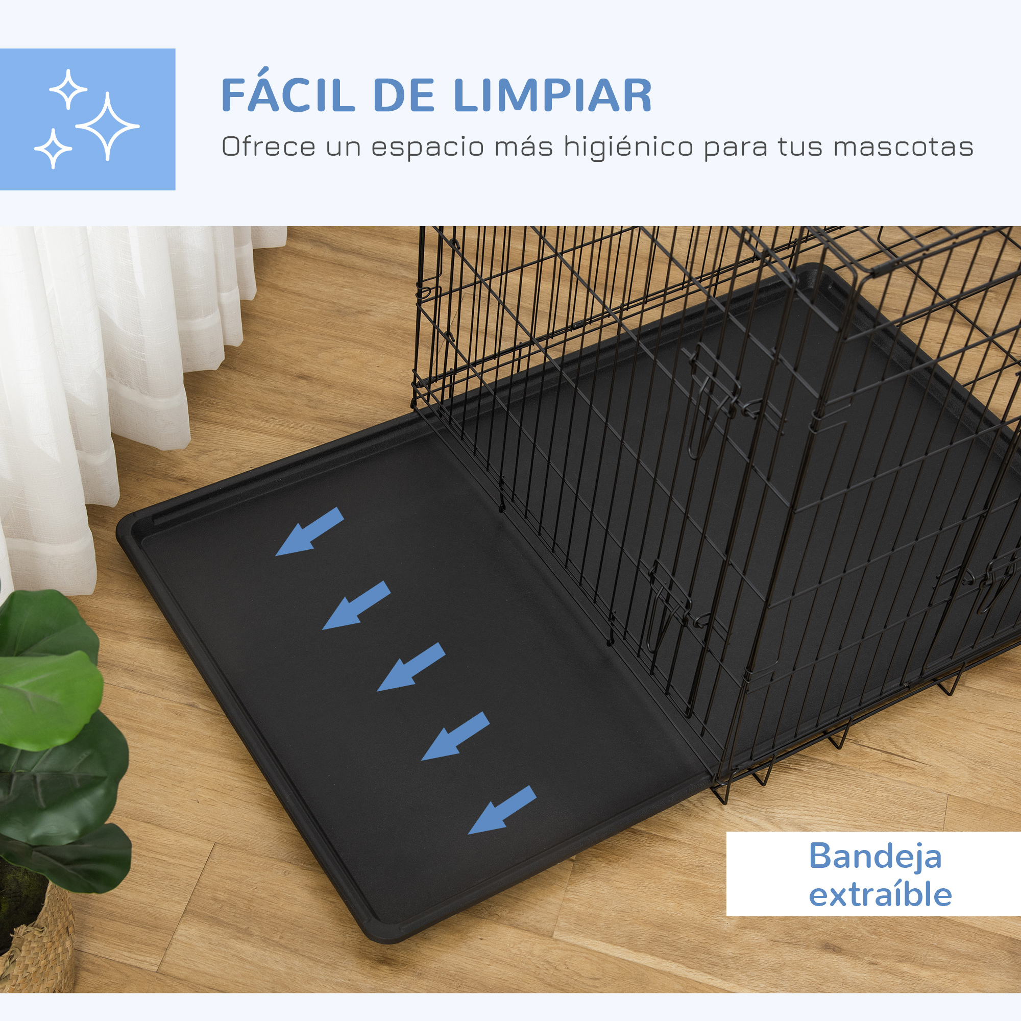 Dog Cage Medium Folding Wire With 2 Doors And Removable Tray_voghion.com
