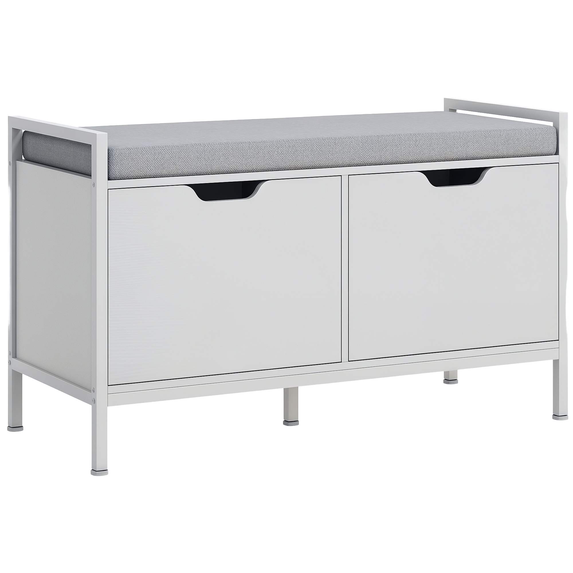 Banco Zapatero Para Entrada Recibidor Con Asiento Cojín Extraíble Para 4 Pares De Zapatos 84x35x50 Cm Blanco_voghion.com