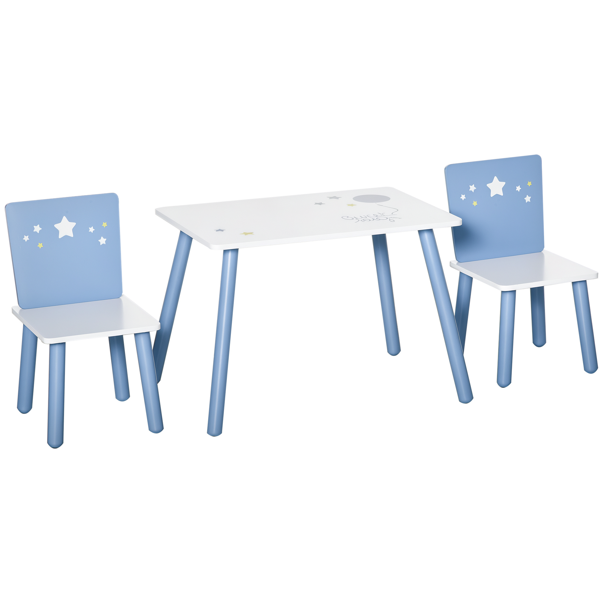 Mesa Con Sillas Para Niños De 2-4 Años De Madera Mesa 60x40x43 Cm Y Sillas Para Dormitorio 28x26x48 Cm Blanco Y Azul_voghion.com