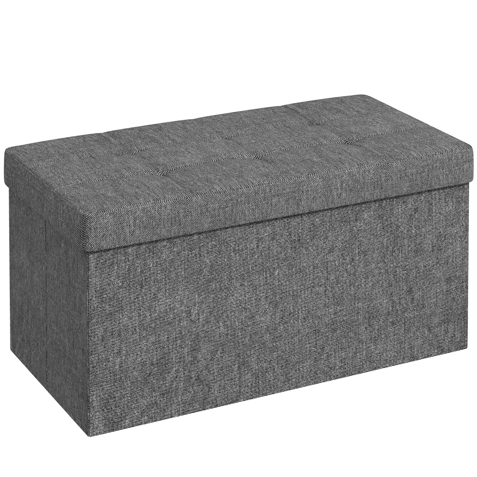 Baúl De Almacenaje Para Dormitorio Plegable 84L Tapizado De Lino Sintético Con Tapa Para Salón 76x38x38 Cm Gris Oscuro_voghion.com