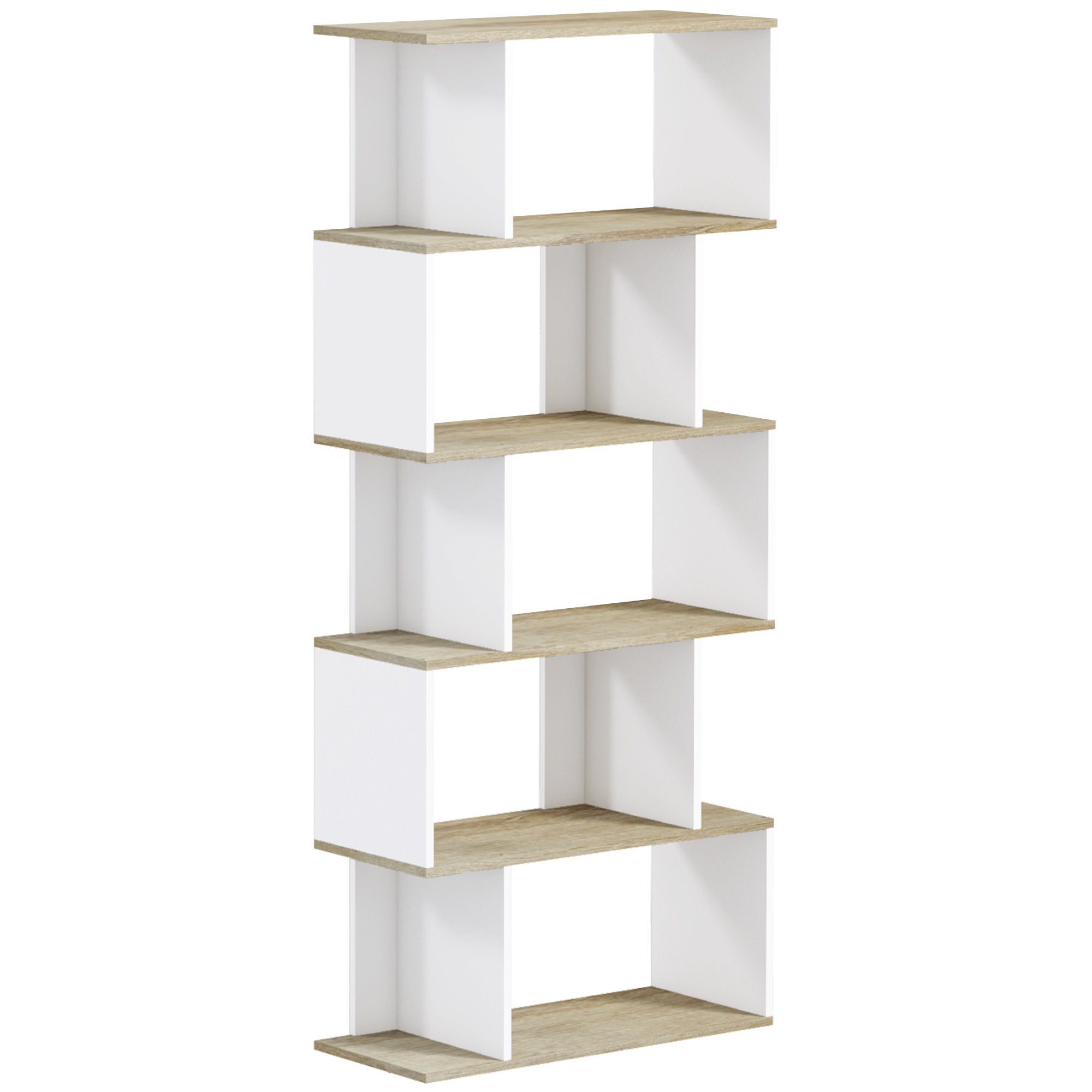 Estantería Estilo Nórdico Librería Con 5 Estantes Antivuelco Carga 25 Kg 70x29,5x163 Cm Roble Y Blanco_voghion.com
