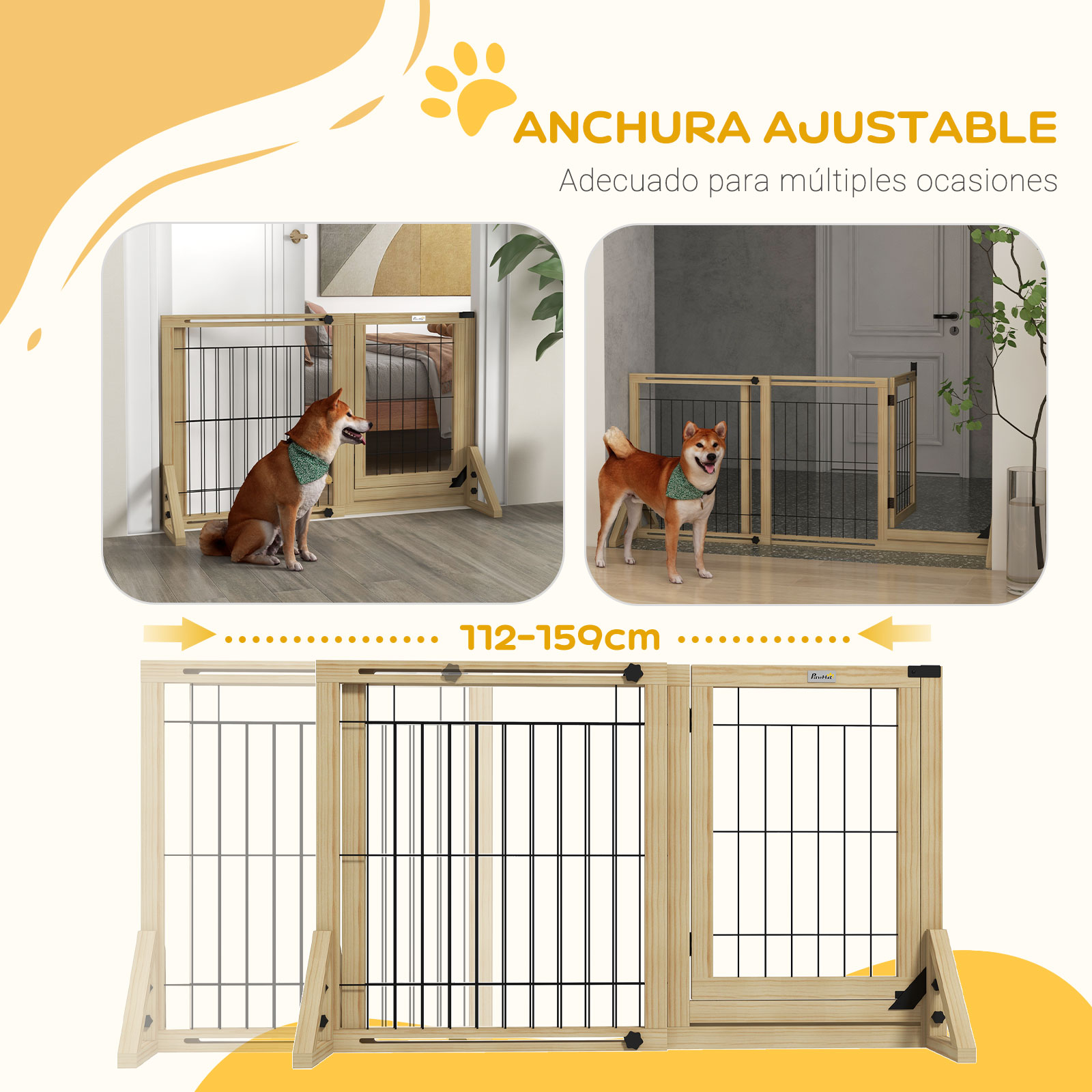 Valla extensible para mascotas con paneles y patas de apoyo natural_voghion.com