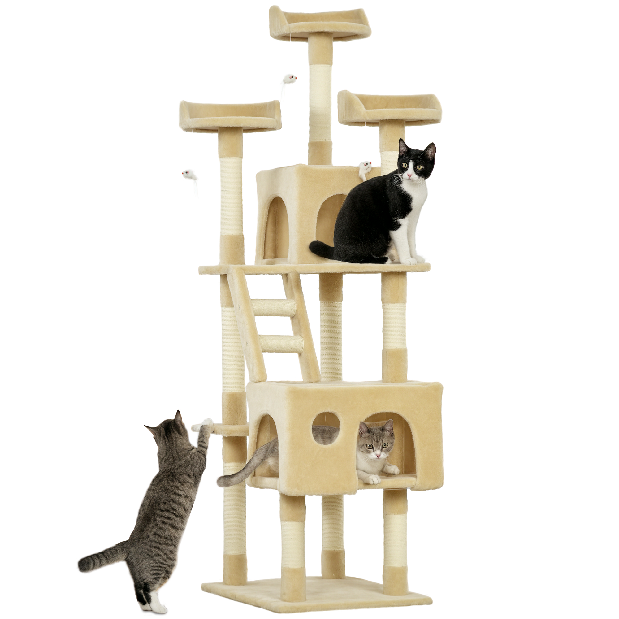 Rascador Árbol Para Gatos Grande 60x50x181 Cm Con Poste De Arañar Múltiples Plataformas Escaleras Cuevas Juguetes Centro De Actividades Beige_voghion.com