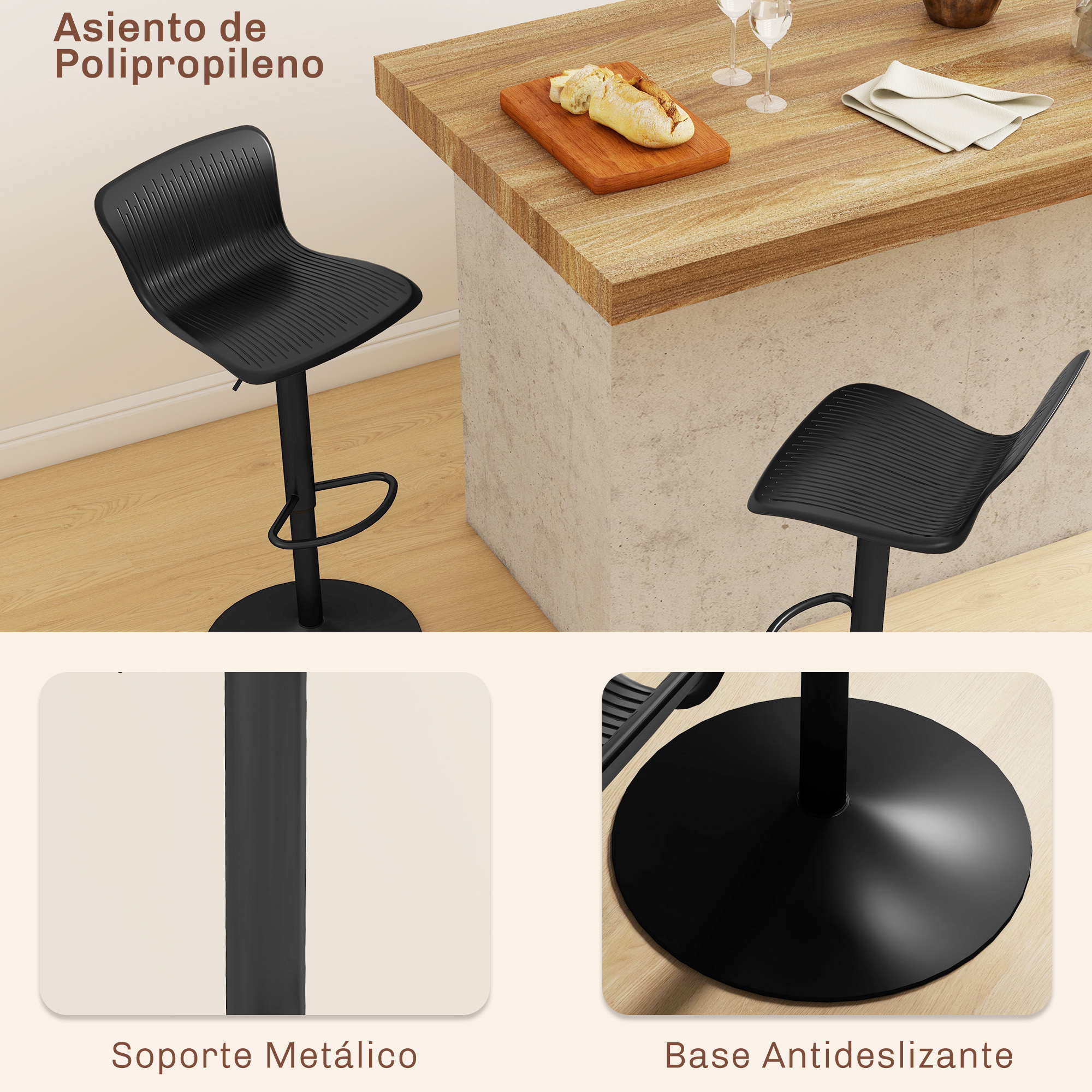Set Of 2 Swivel Kitchen Bar Stools With Backrest And Height Adjustment_voghion.com