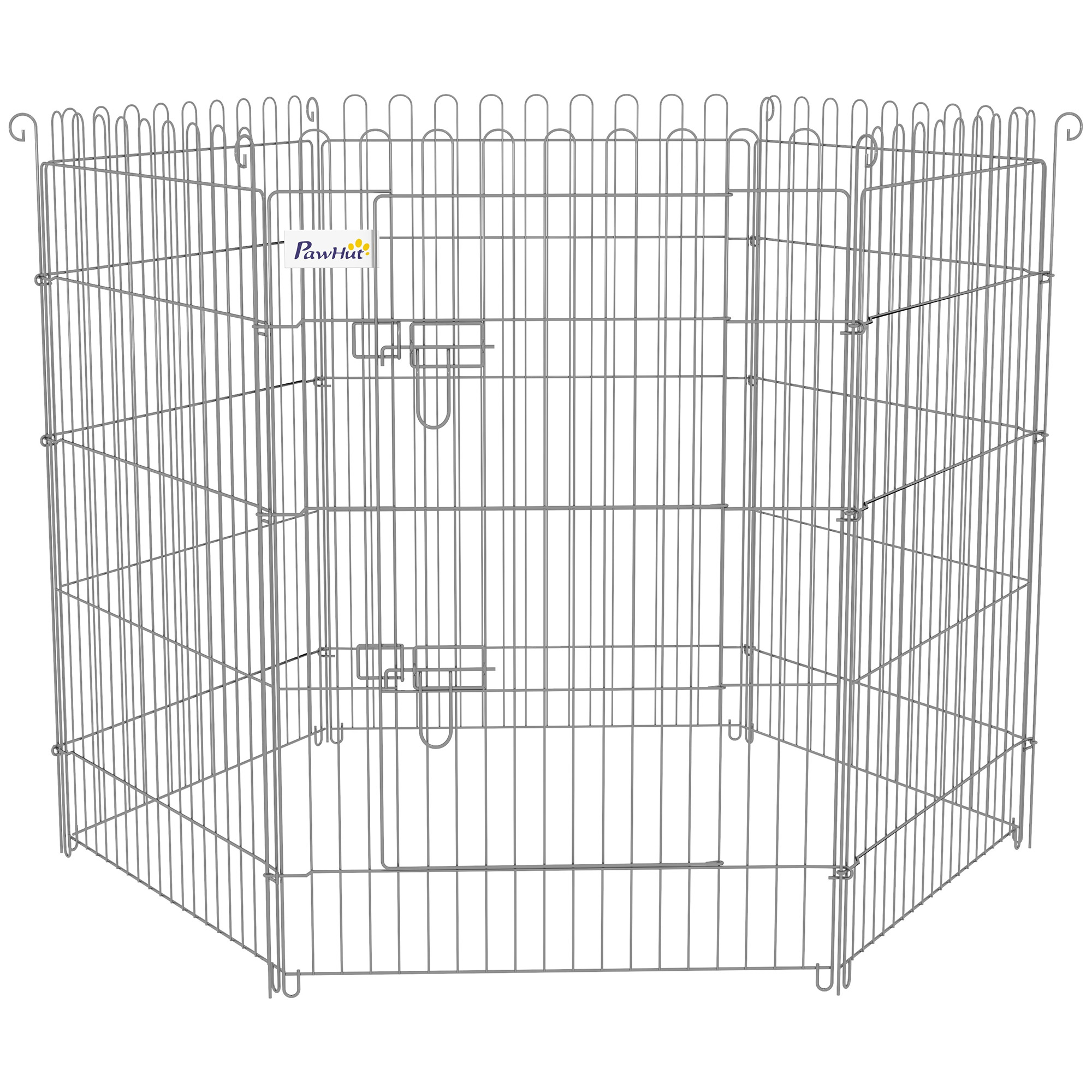 Valla Plegable Para Perros De 8 Piezas Con Puerta De Acero Plata_voghion.com