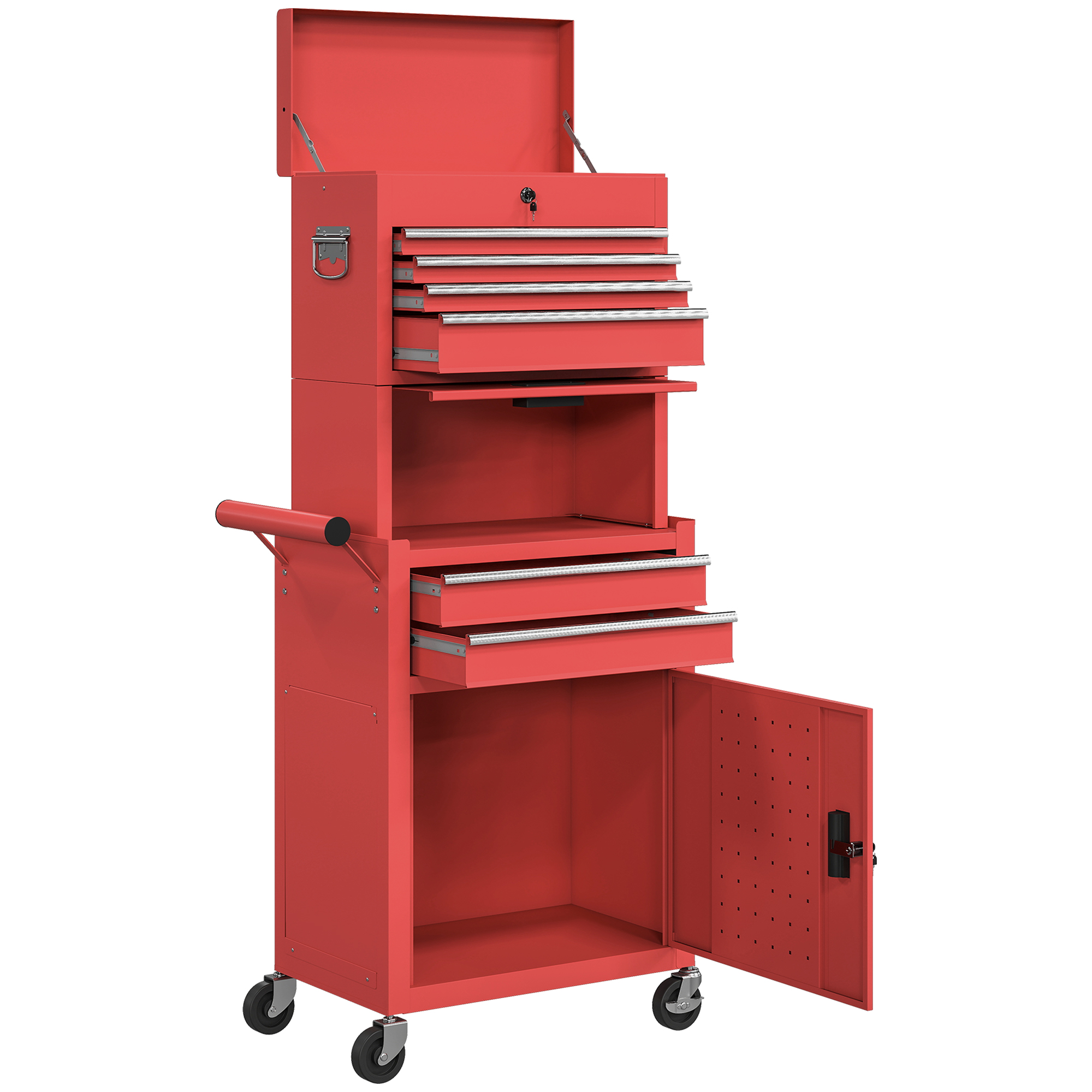 Caja de herramientas roja de 3 compartimentos vista general