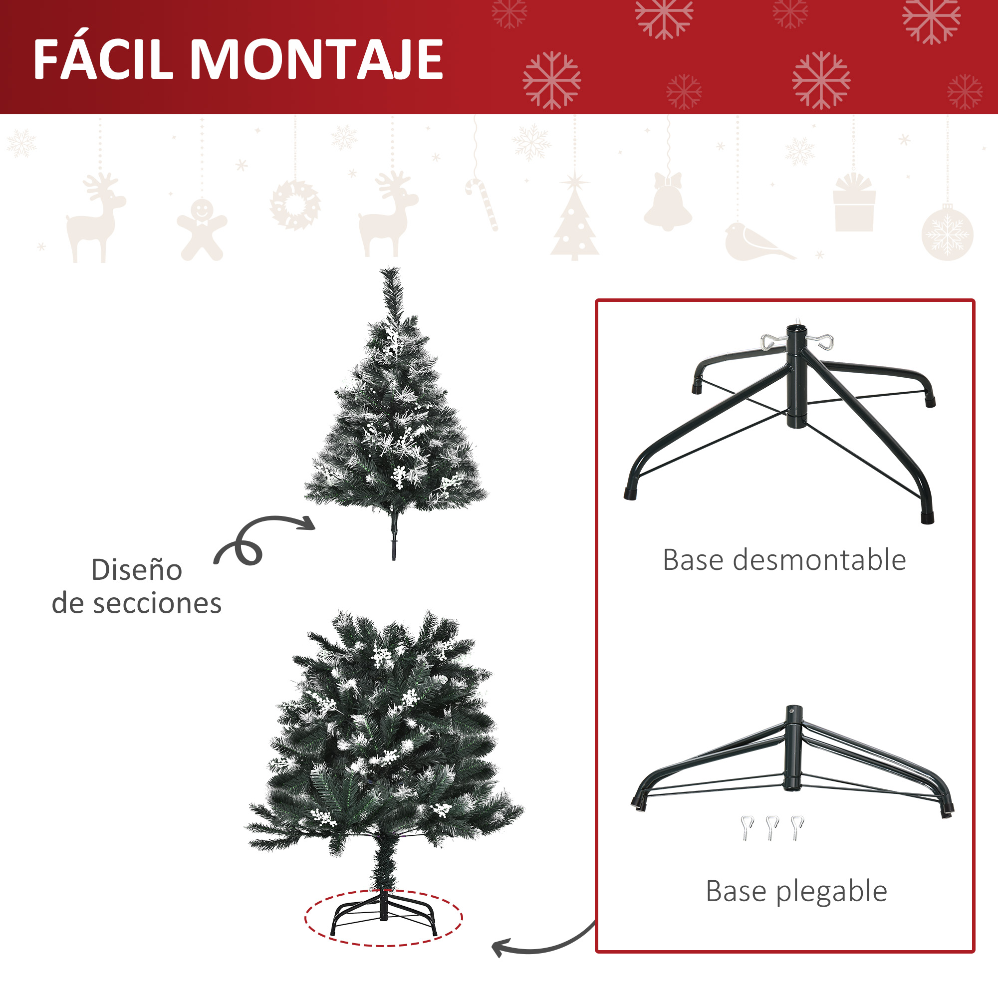 Albero di natale artificiale con base in acciaio e decorazioni_voghion.com