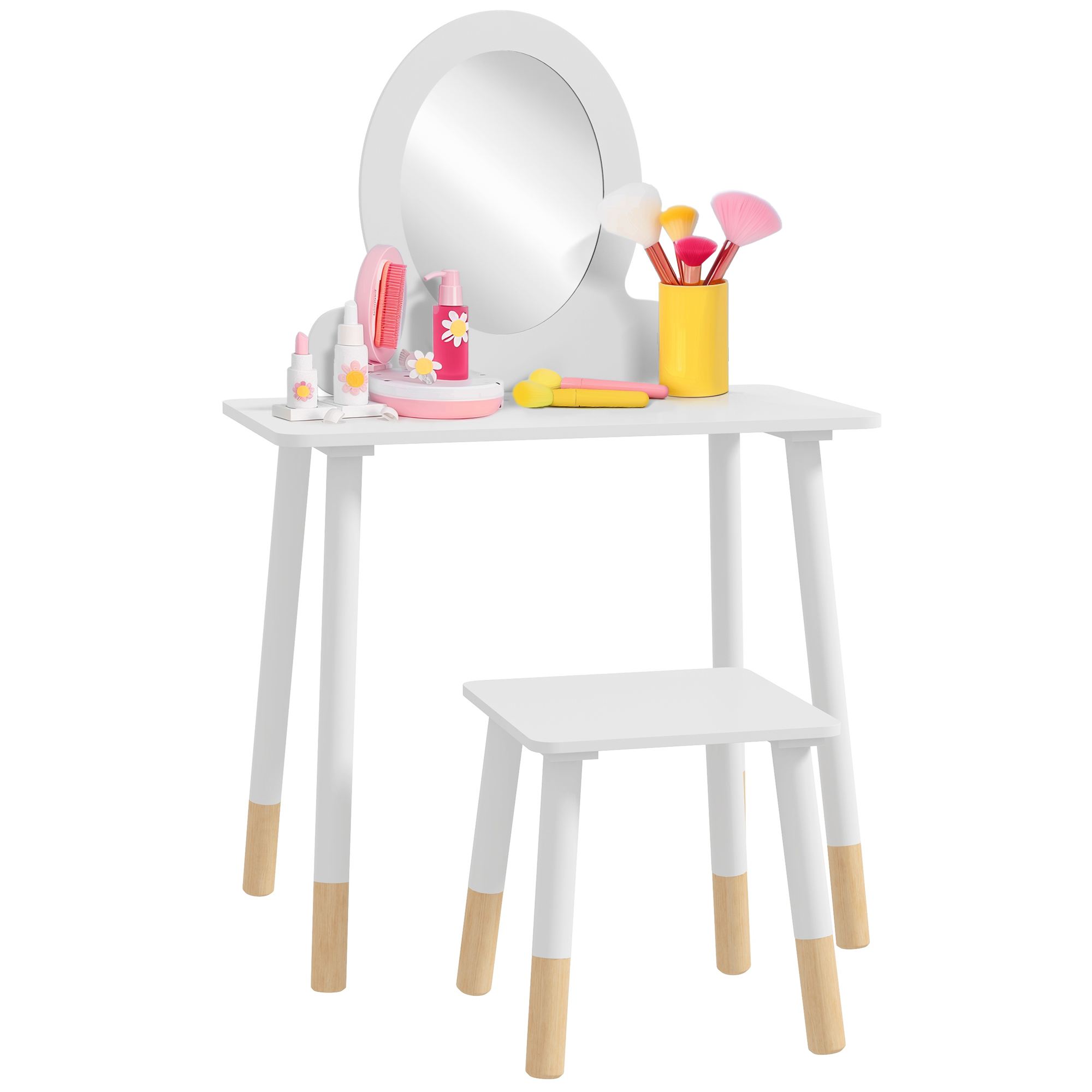 Tocador De Maquillaje Para Niñas De +3 Años Tocador Infantil Con Taburete Y Espejo Diseño Sencillo Blanco_voghion.com