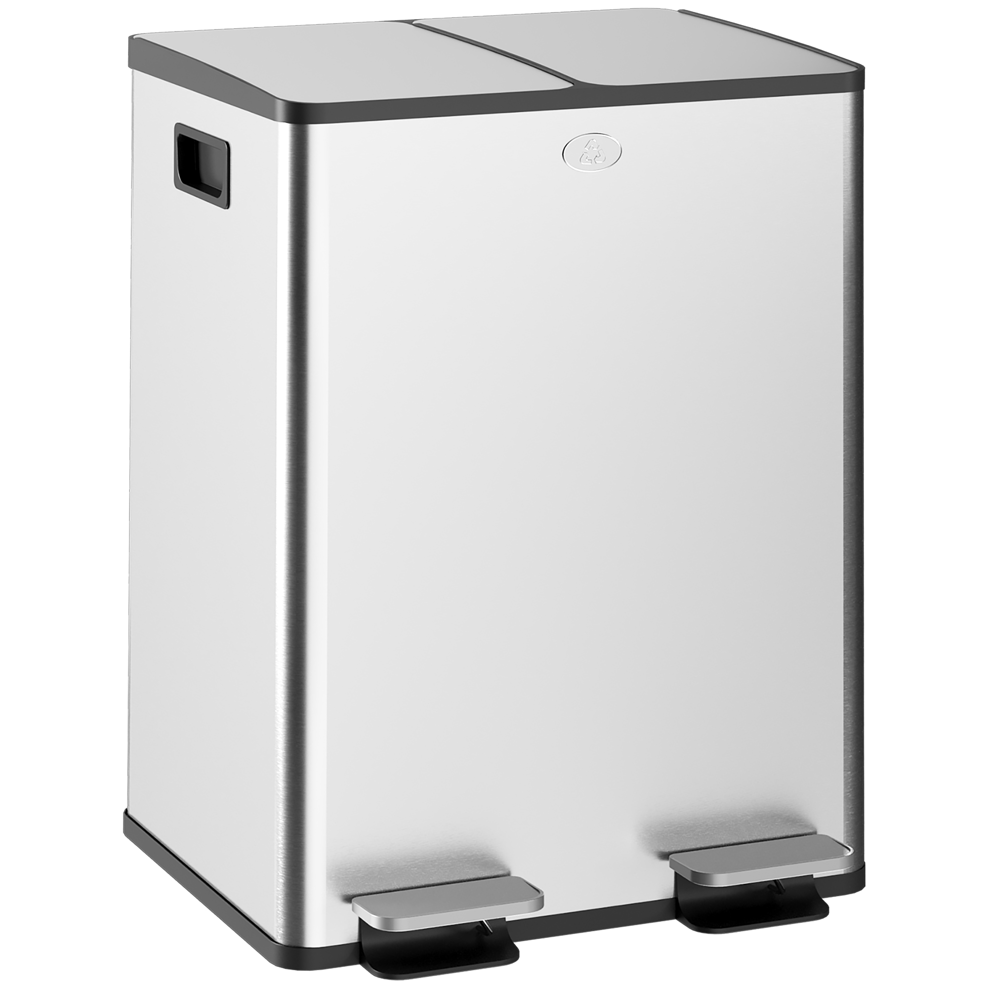 Stainless Steel Kitchen Pedal Bin With Double Compartment Lid_voghion.com