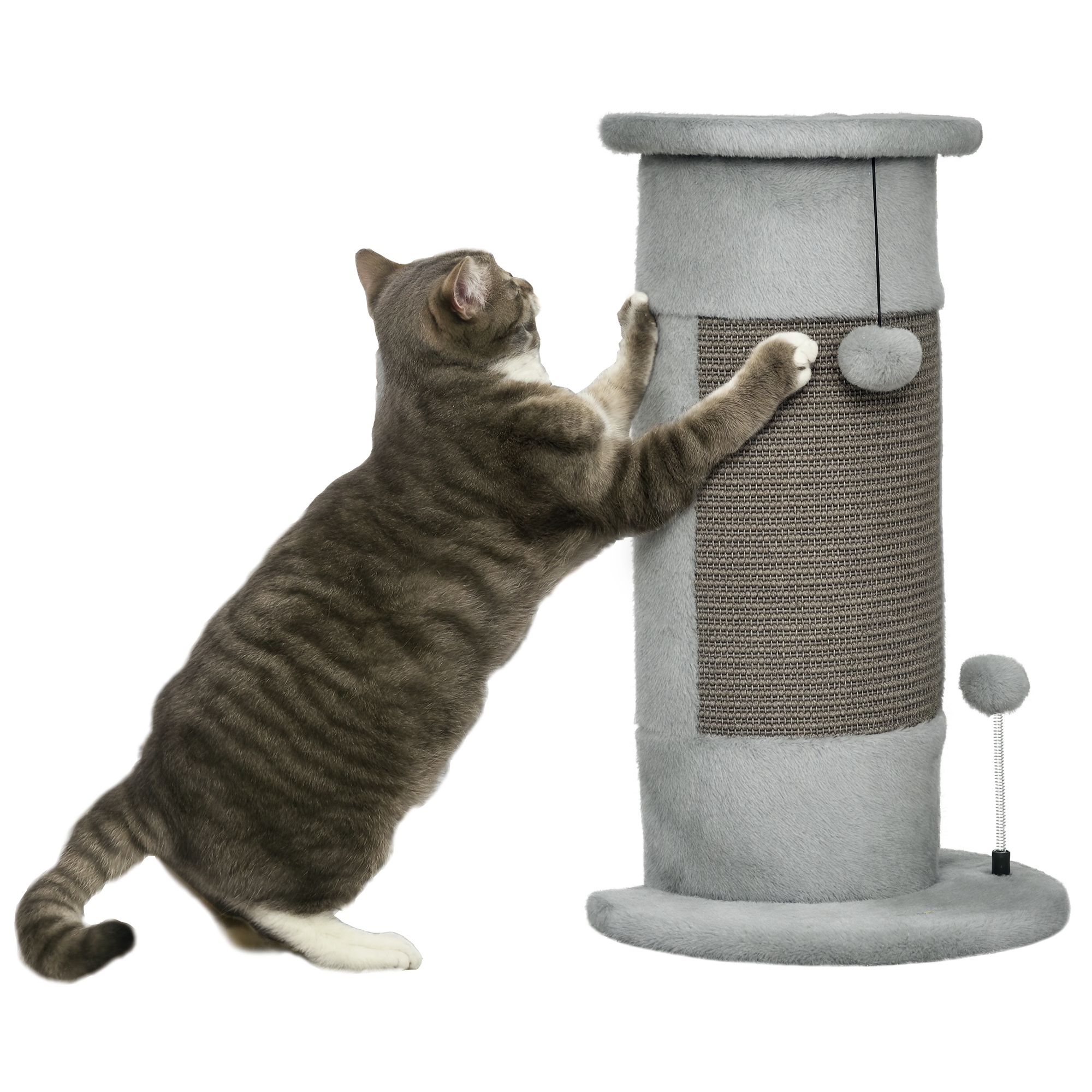 Rascador Para Gatos Arañador Para Gatos Con Poste De Sisal Y Bolas Colgantes 34x25,5x58 Cm Gris_voghion.com