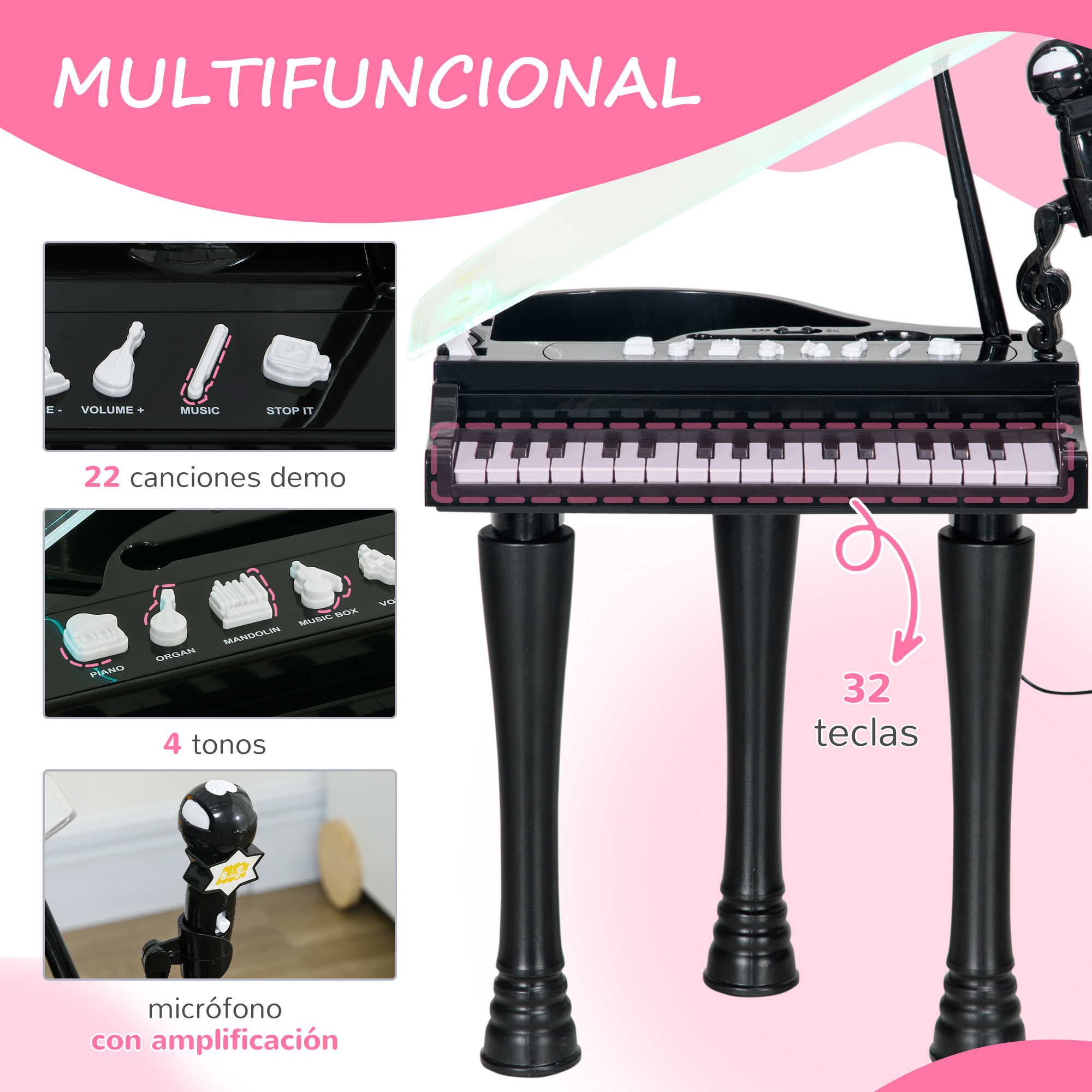 Kinder Klavier Mit Mikrofon Hocker Und Lichteffekten_voghion.com