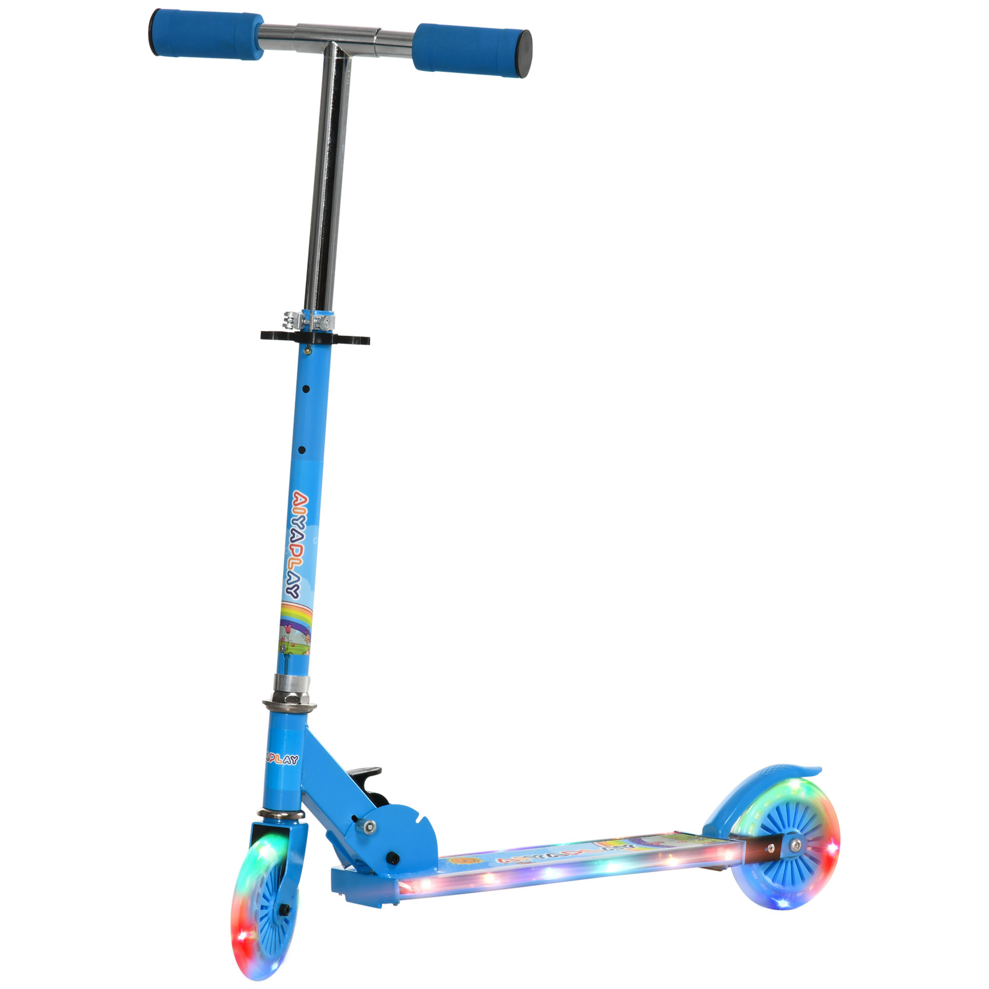 Patinete Infantil Plegable Con Luces Música Altura Ajustable Ruedas Brillantes Pedal LED Carga 50kg 67x32x65-78 Cm Azul_desvips.com