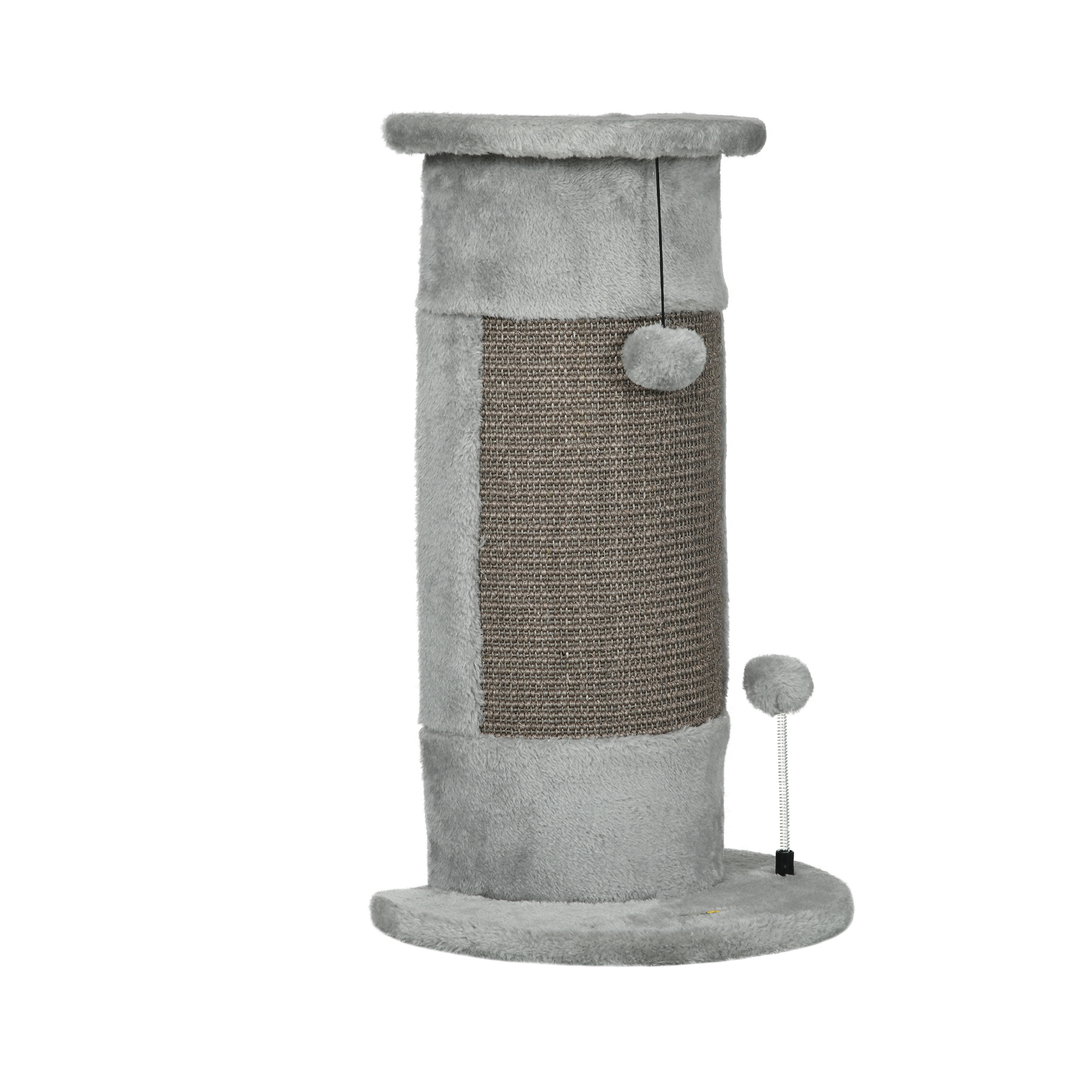 Cat Scratching Post With Sisal Pole And Hanging Toy Balls Grey_voghion.com