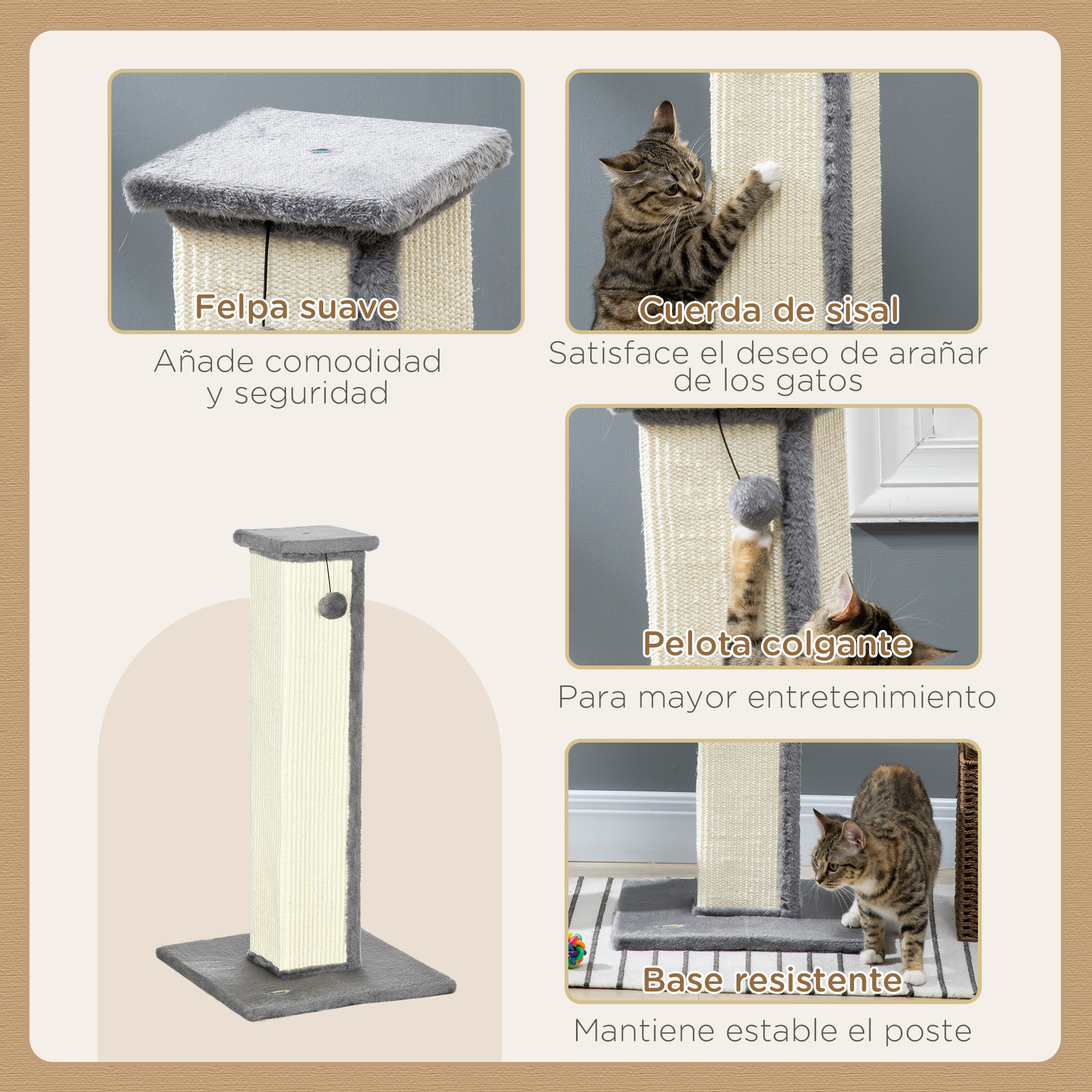 Cat Scratching Post With Sisal Pole And Hanging Ball Grey_voghion.com