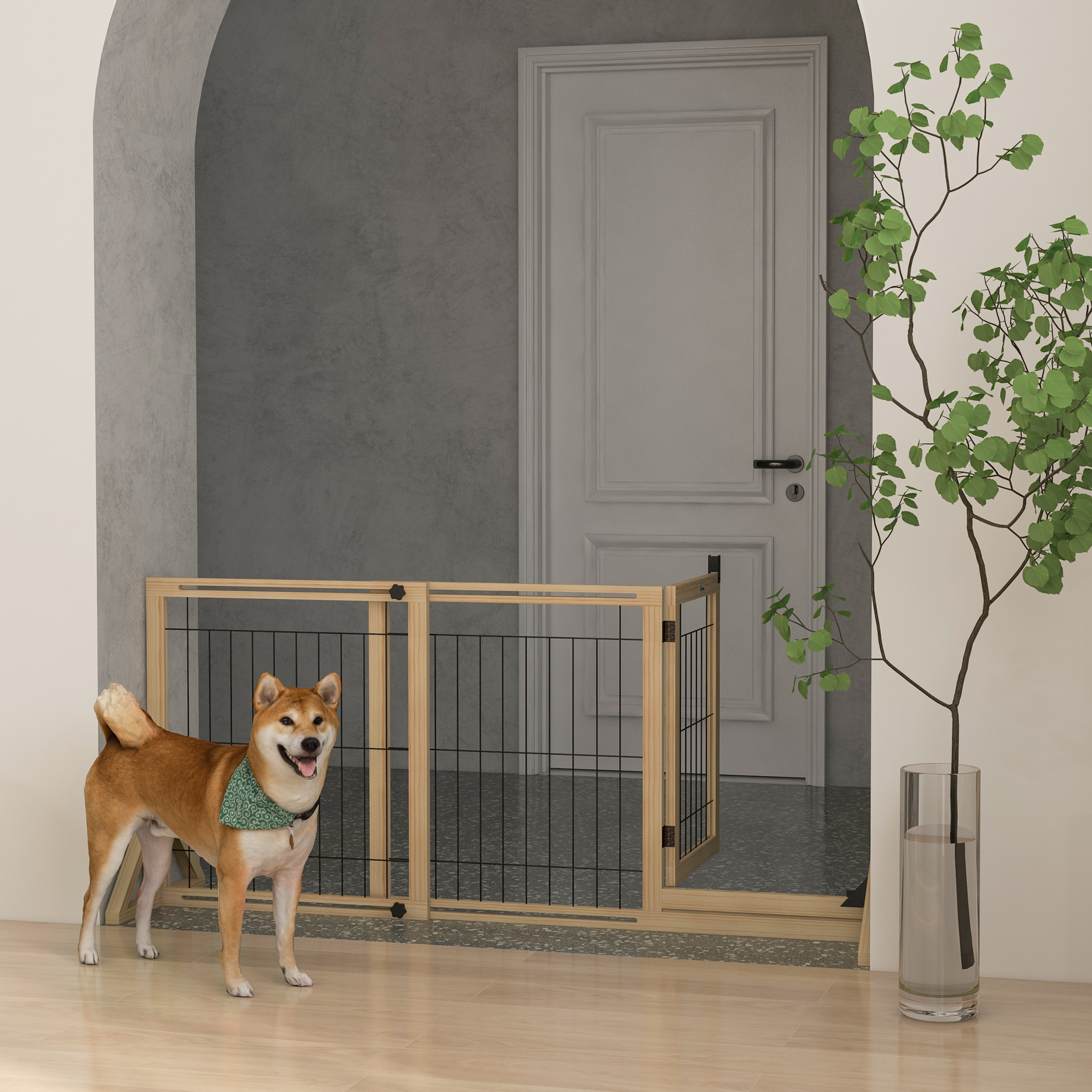 Valla extensible para mascotas con paneles y patas de apoyo natural_voghion.com