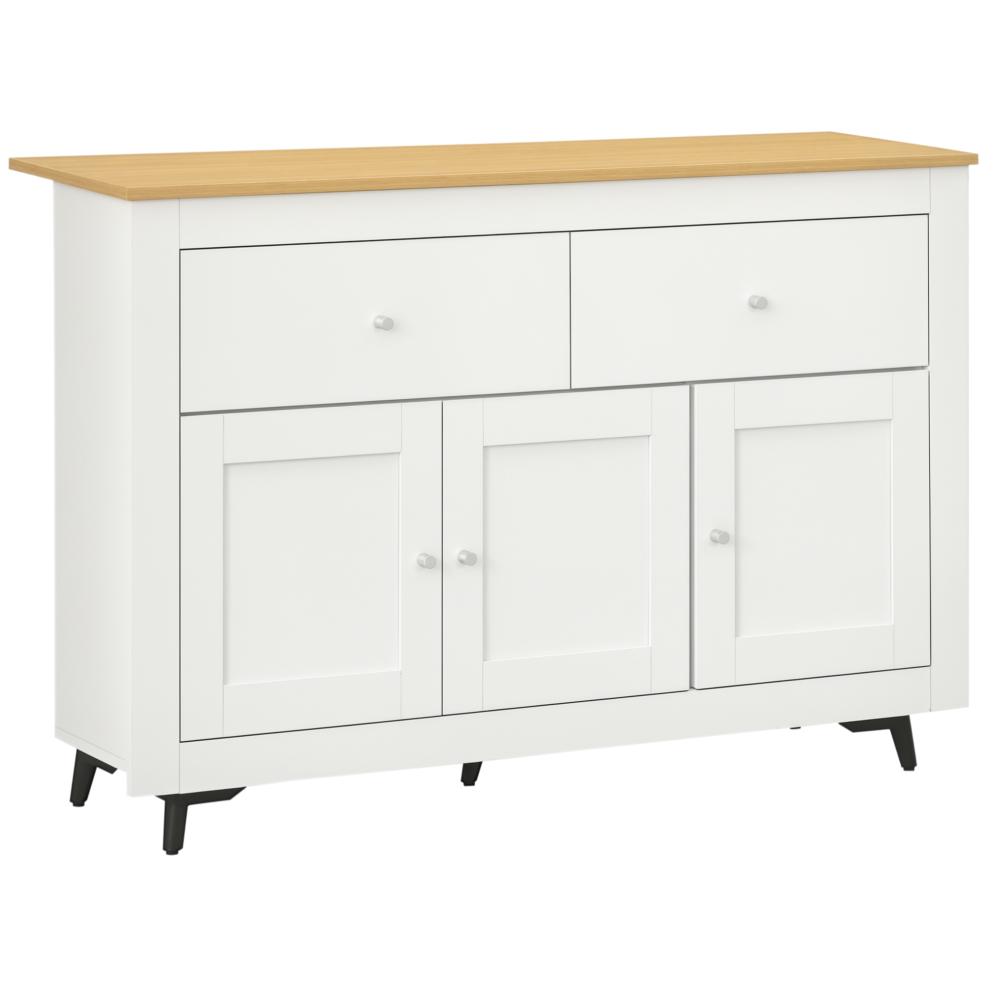 Aparador Con 2 Cajones 3 Puertas Estante Ajustable Mueble Auxiliar De Cocina 117x35x80 Cm Blanco_voghion.com