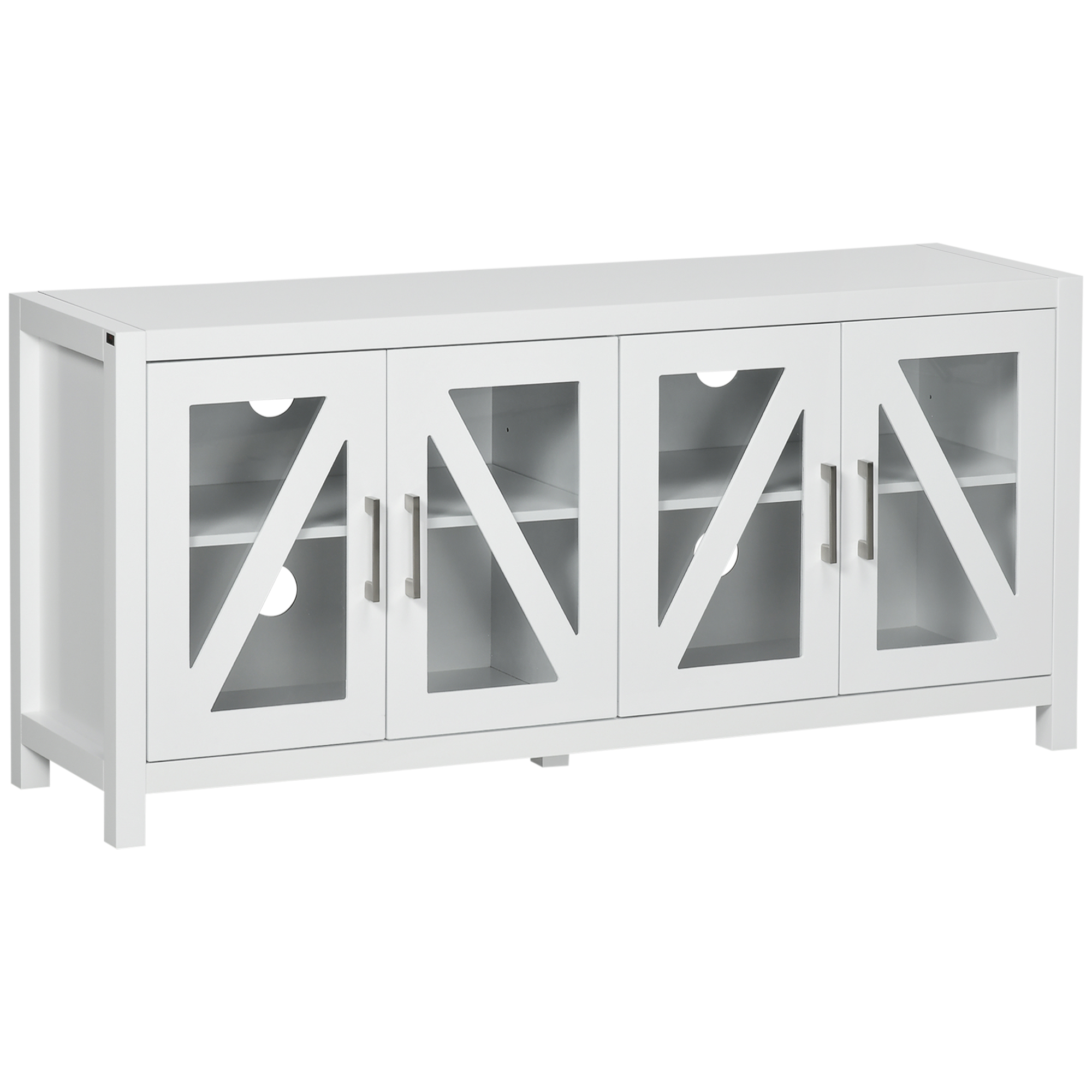 Mueble TV De Salón Mesa Para Televisores De Hasta 58" Con 4 Puertas De Vidrio Estantes Ajustables 130x35x60 Cm Blanco_voghion.com
