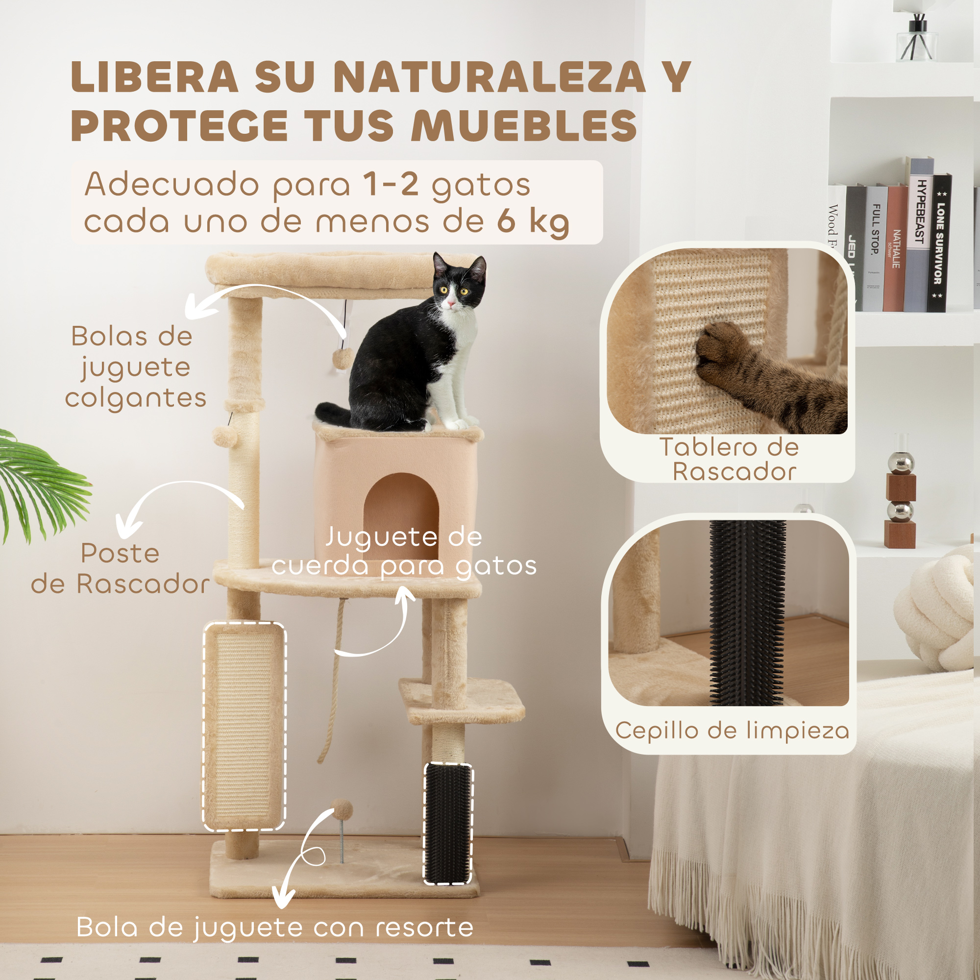 Arbre À Chat Avec Plateformes Et Poteaux À Griffer Beige_voghion.com