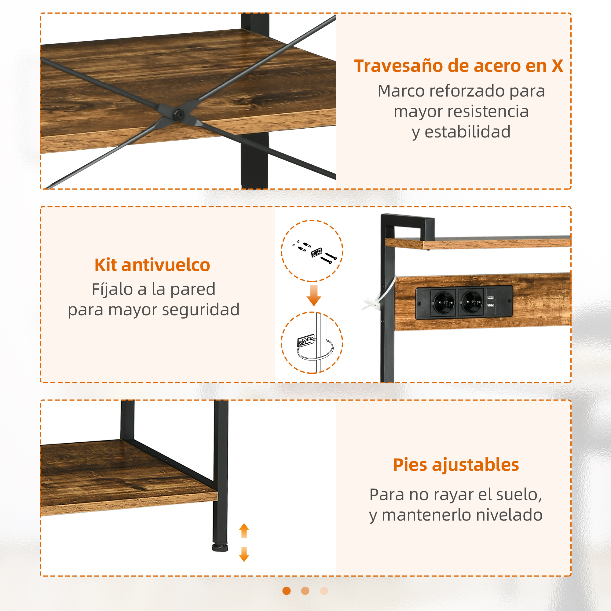 Rustic Kitchen Microwave Stand With Usb Charging Port And Hooks_voghion.com