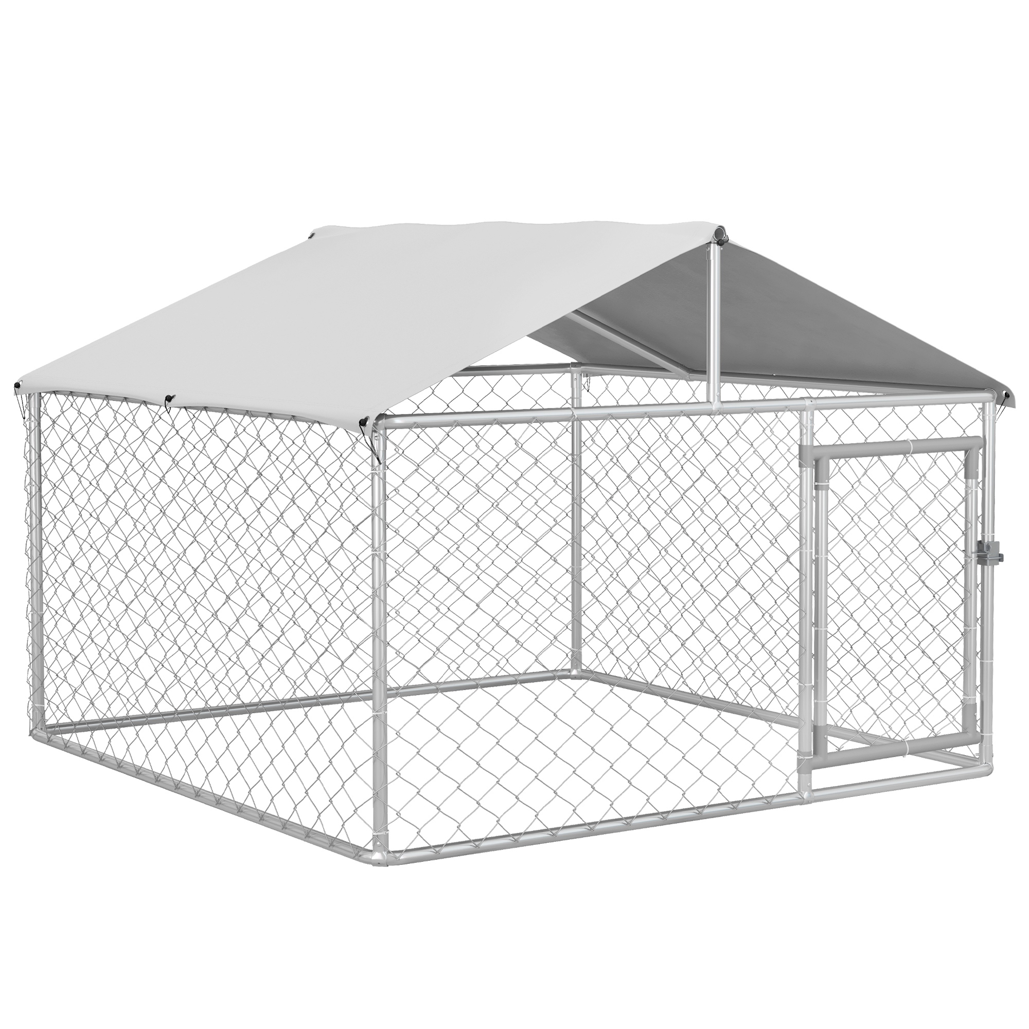 6.6' x 6.6' x 4.9' Dog Kennel Outdoor for Small Medium Dogs with Waterproof Roof, Silver