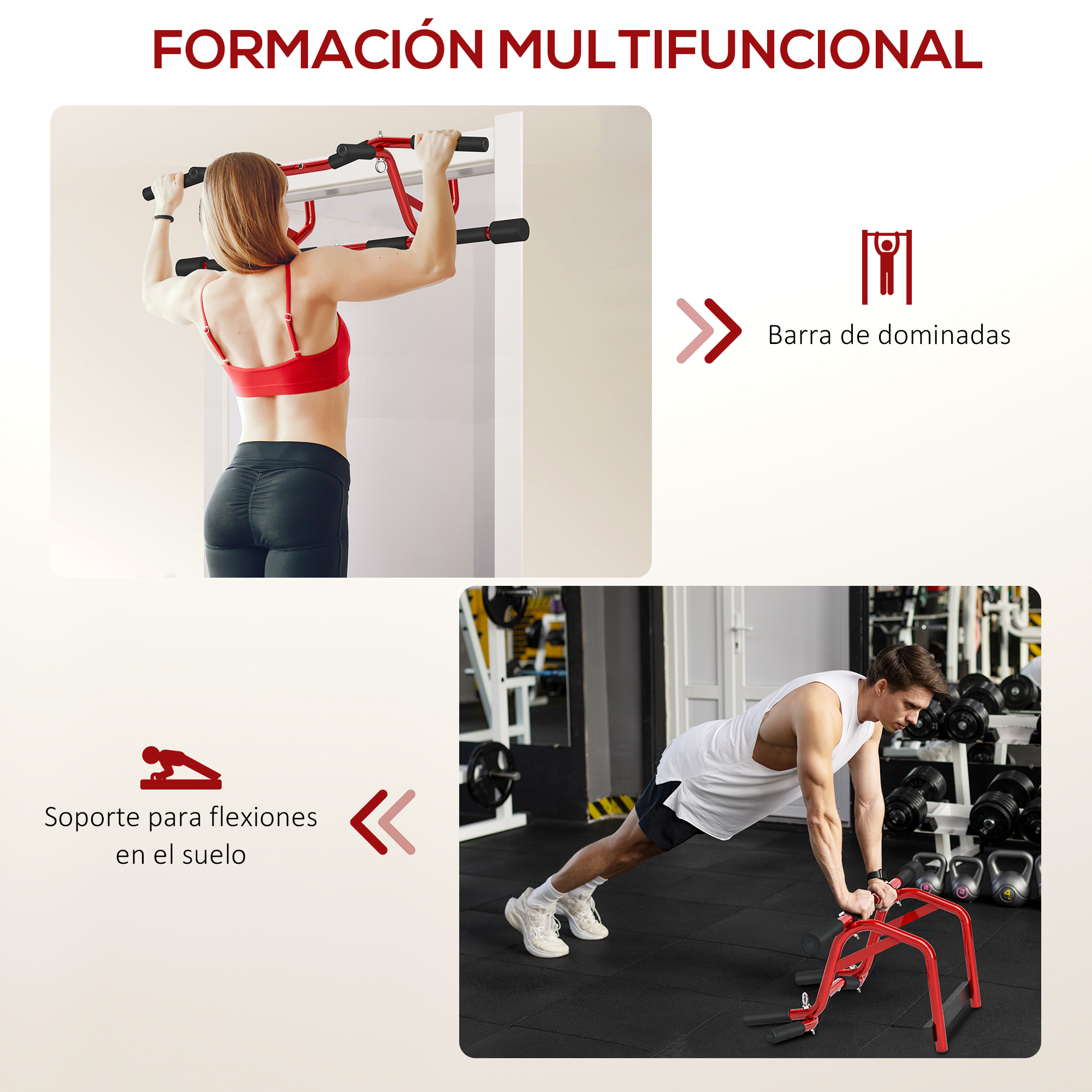 Barra De Dominadas De Pared Carga 150 Kg Para Ejercicio Y Entrenamiento En Gimnasio Rojo Y_desvips.com
