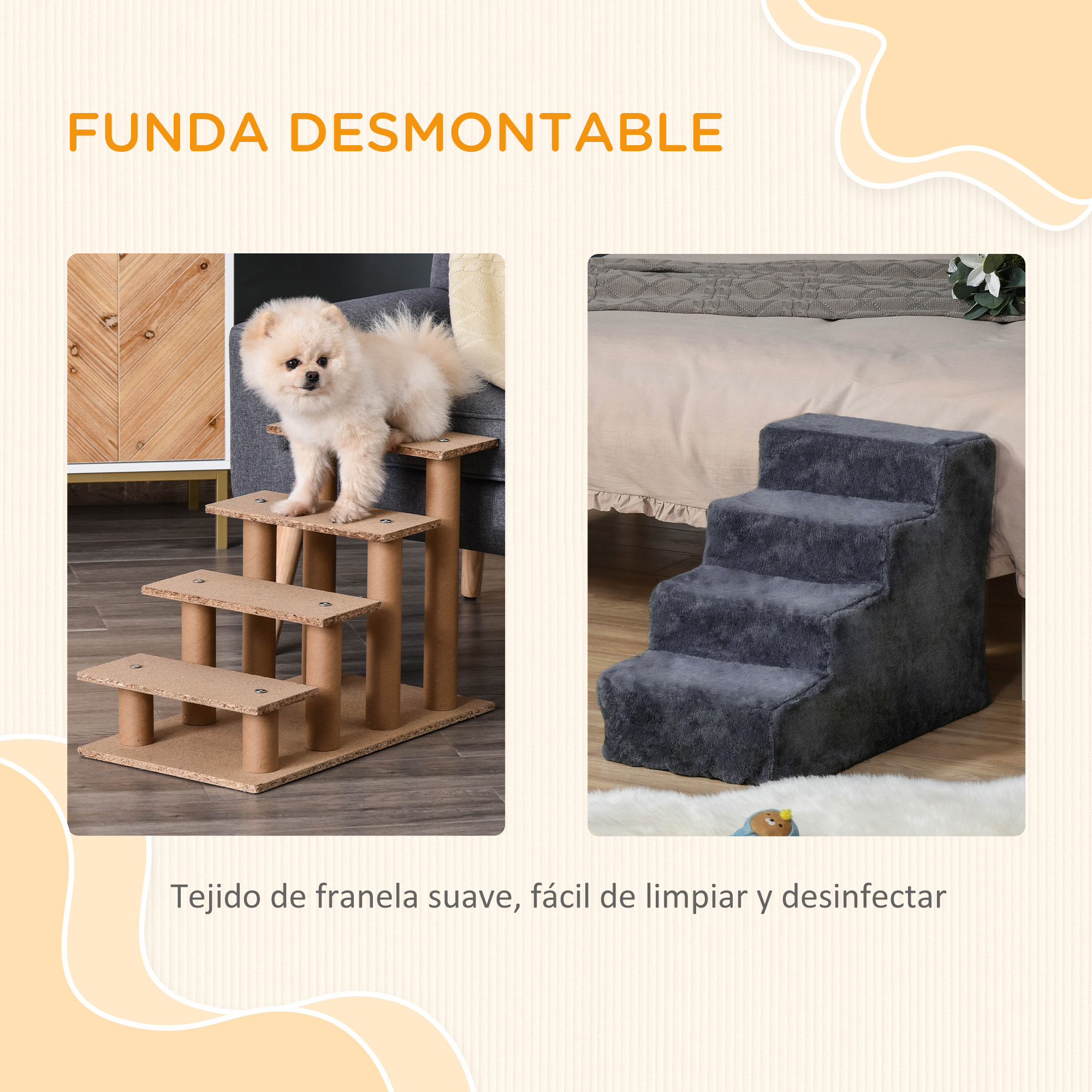 Escalera Para Mascotas De 4 Peldaños Con Funda Lavable Y Extraíble_voghion.com