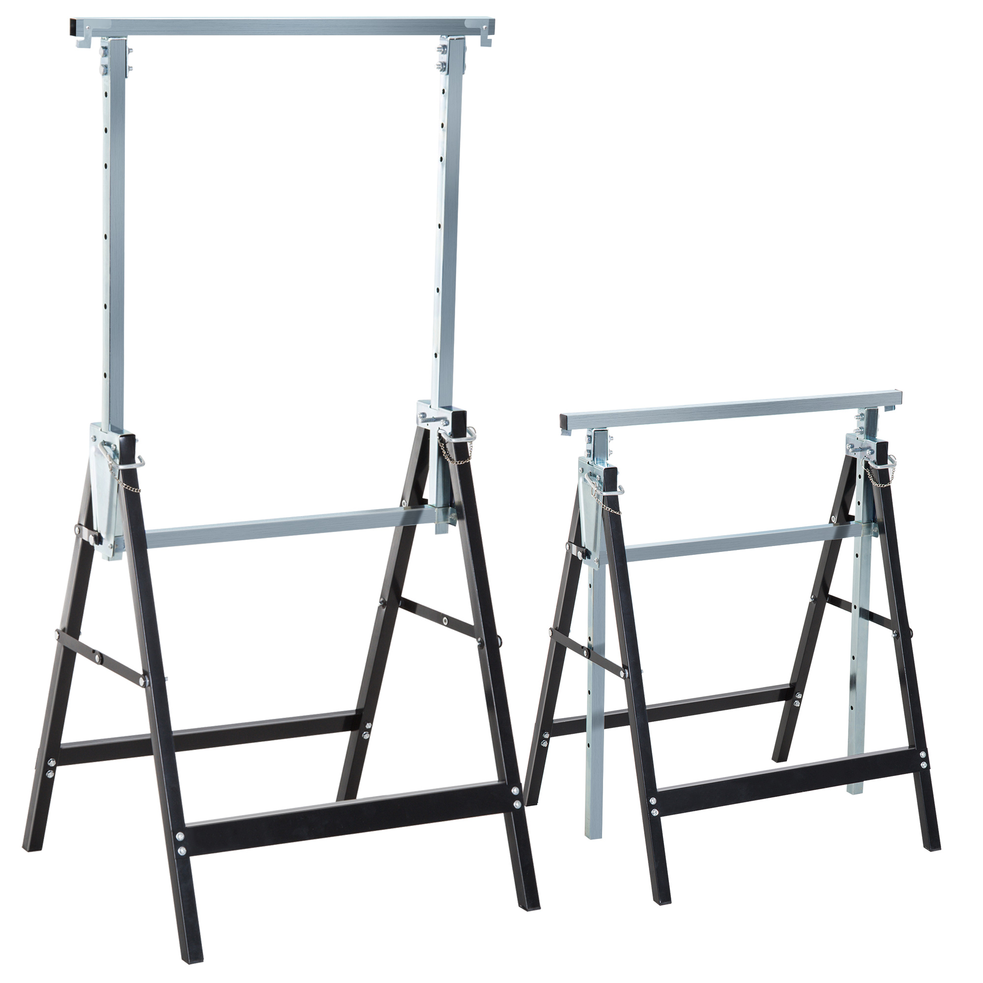 Ensemble De 2 Caballets Métalliques Plissés Avec Hauteur Ajustable Caballets De Sierra De Acero 68x58x80-130 Cm_voghion.com