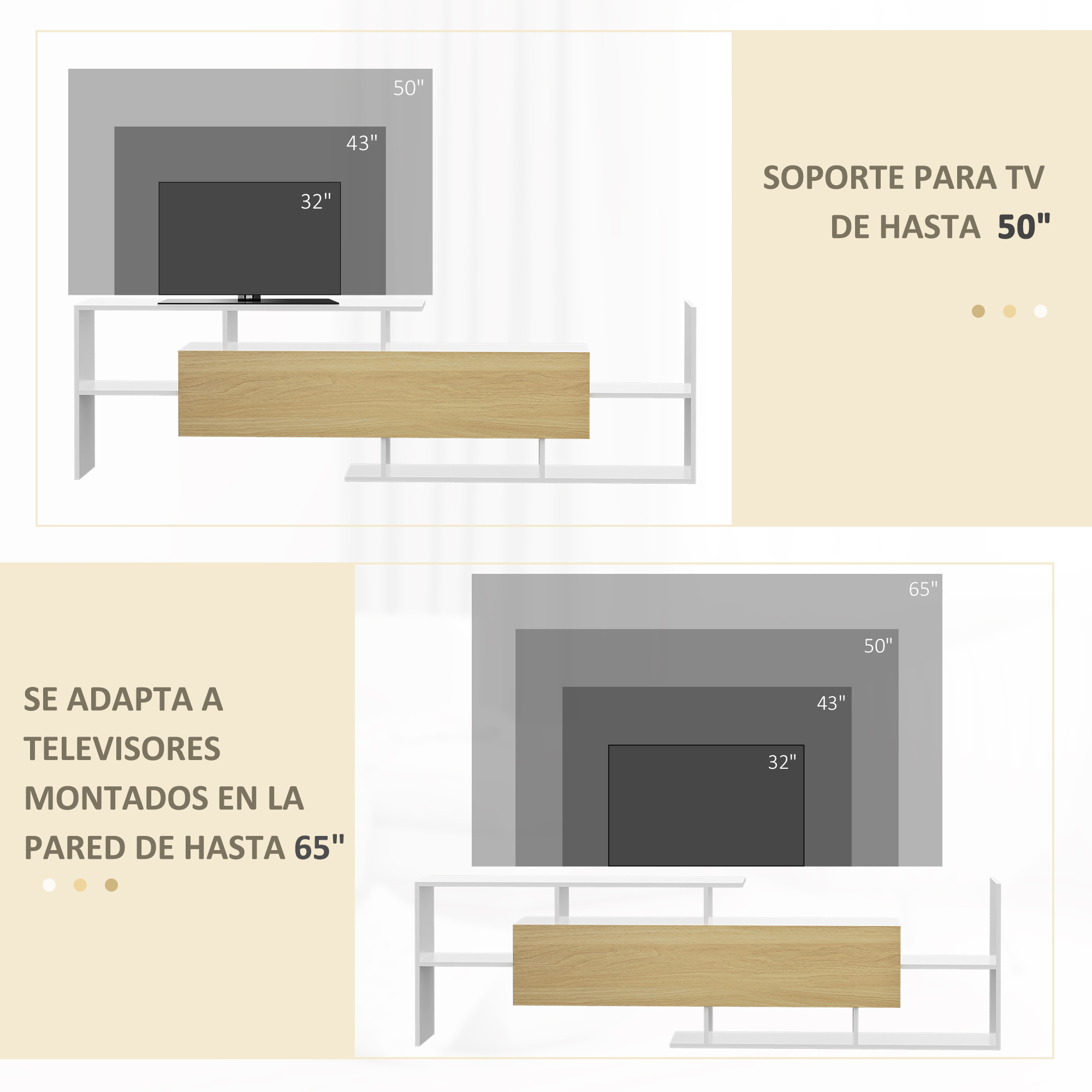 Modern Tv Entertainment Unit With Wall Shelf In White And Natural_voghion.com
