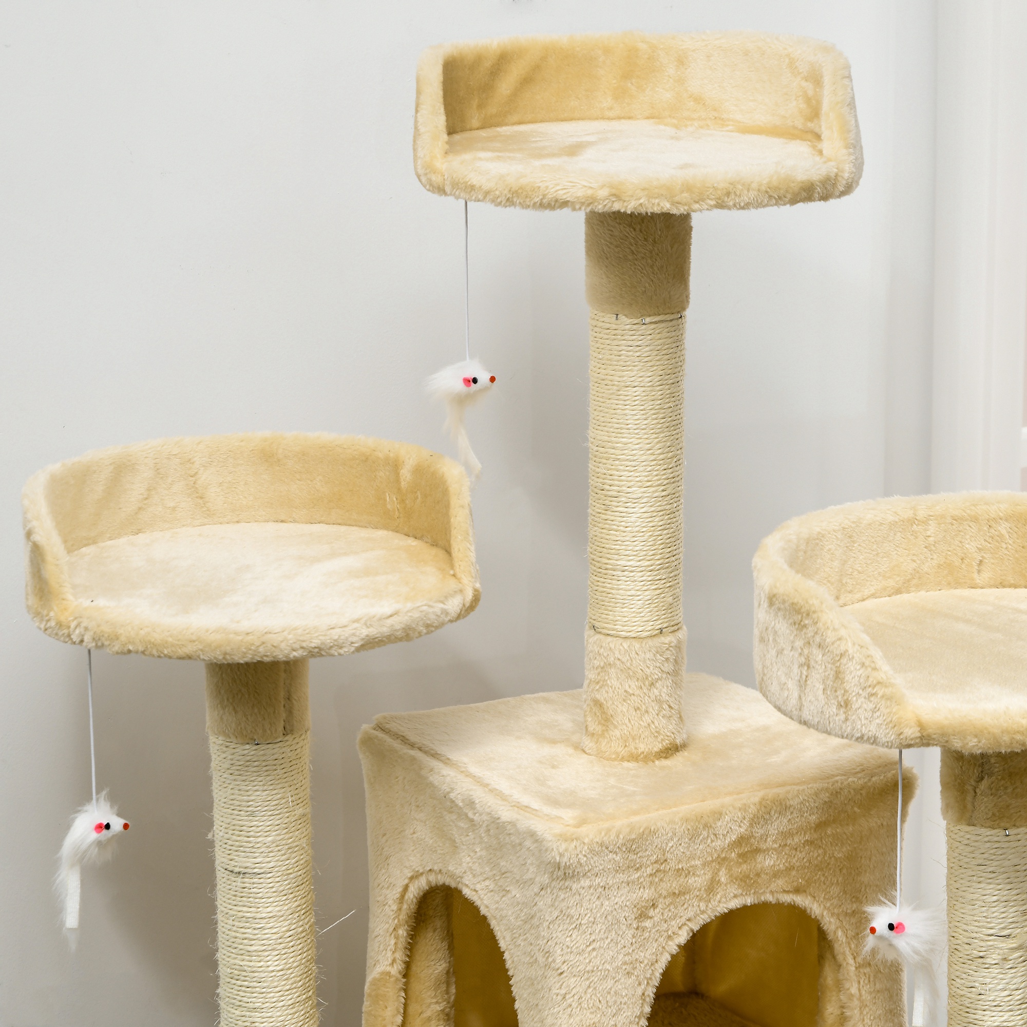 Large Cat Tree Scratcher With Platforms Caves And Toys Beige_voghion.com