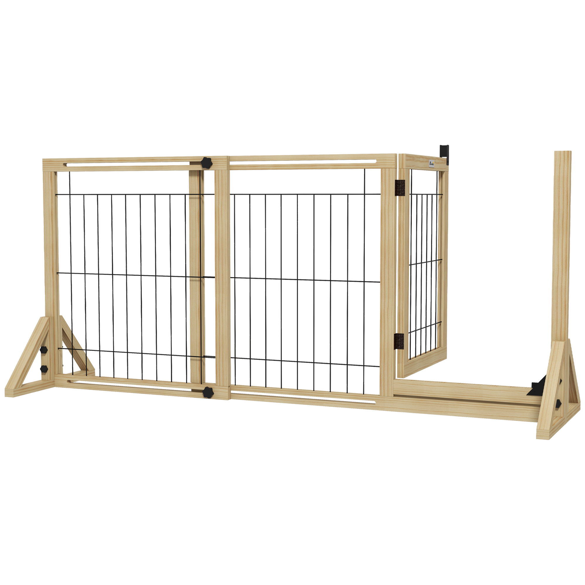 Valla Para Mascotas Extensible De 2 Paneles Con Patas De Apoyo Triangulares 112-159x44x70 Cm Naturel_voghion.com