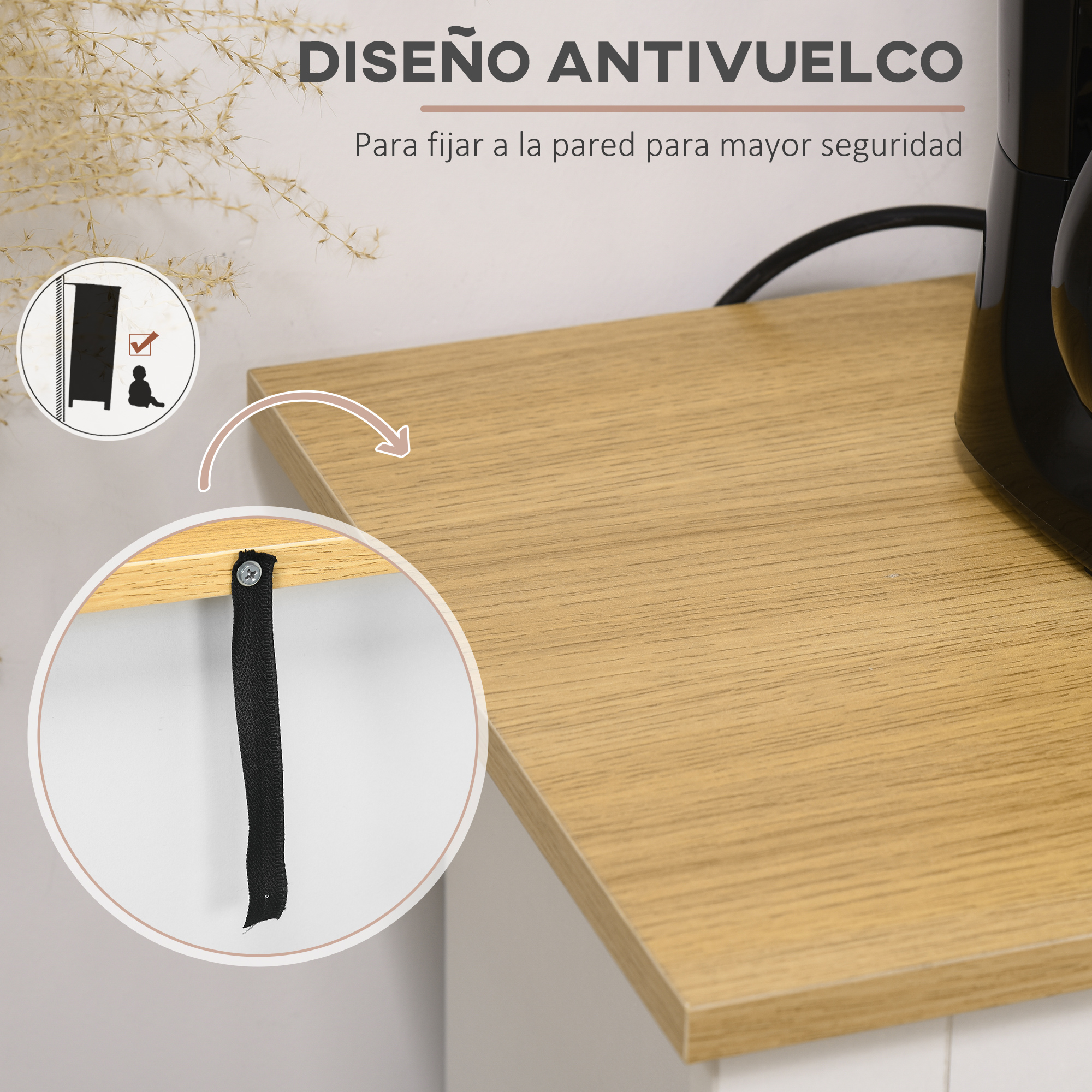 White Kitchen Sideboard With 3 Doors And 2 Drawers Adjustable Shelf_voghion.com