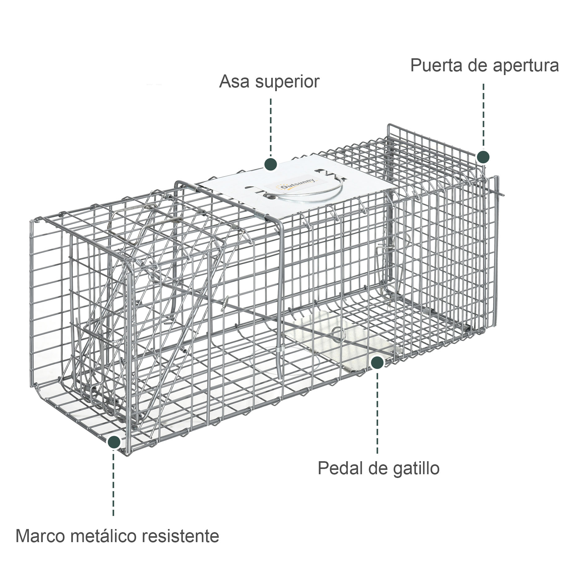 Trampa Para Animales Vivos Plegable 66x24x30,5 Cm Jaula De Captura De Alambre Con Puerta Y Asa Para Conejos Plata_ecoleips.com